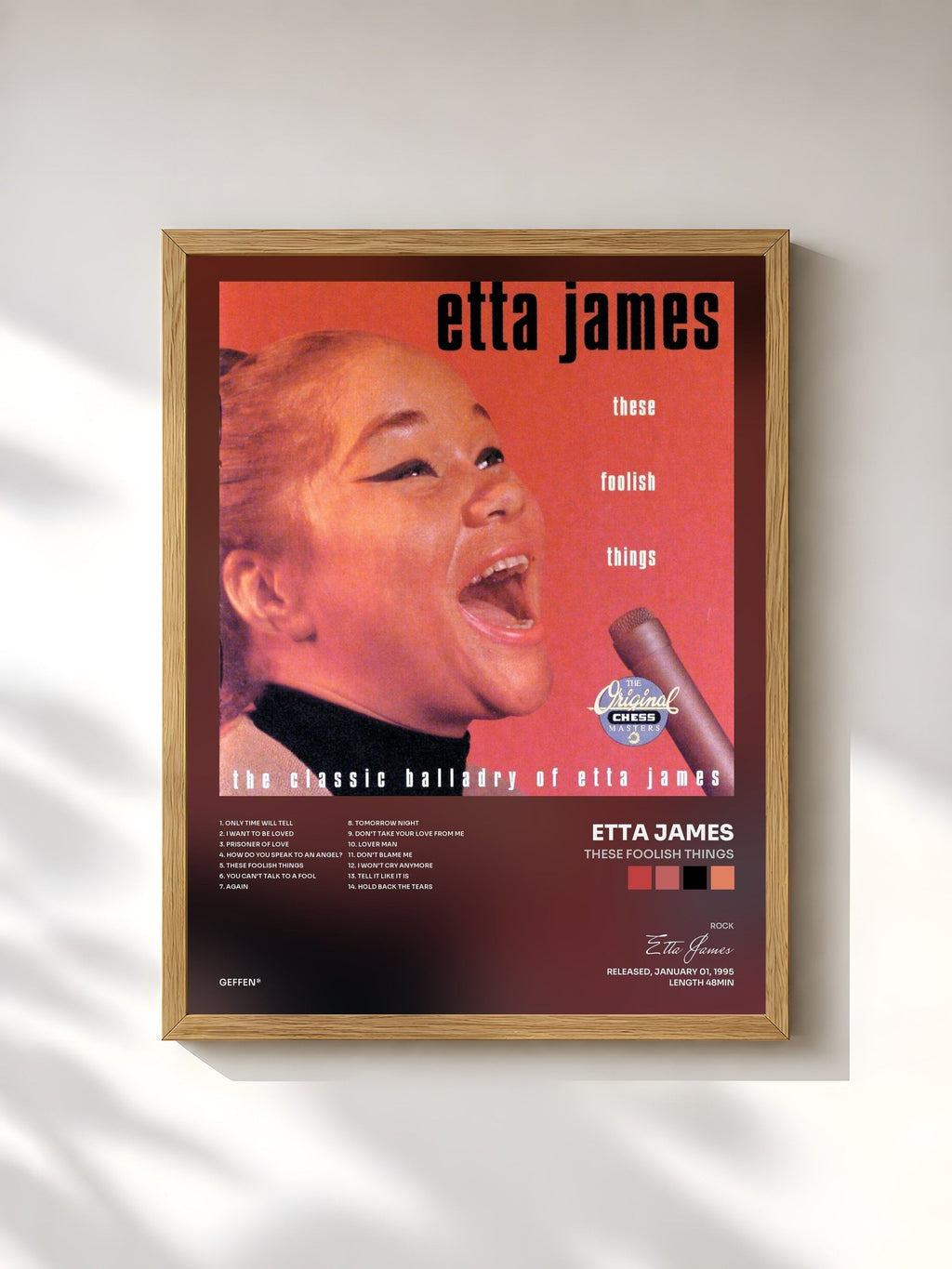 #bois Tableau de l'album These Foolish Things de Etta James, cadre en bois brut, imprimé et encadré en France