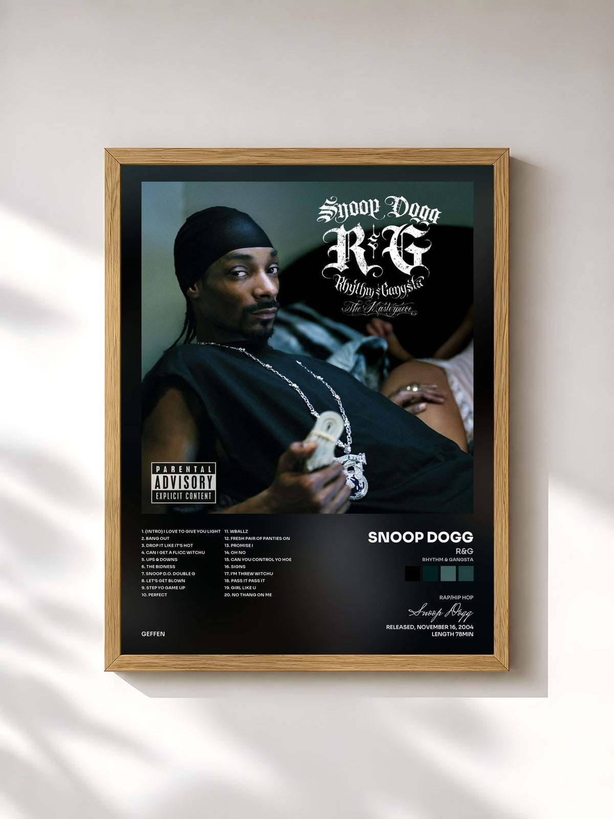 #bois Tableau de l'album R&G (Rhythm & Gangsta): The Masterpiece de Snoop Dogg, cadre en bois brut, imprimé et encadré en France