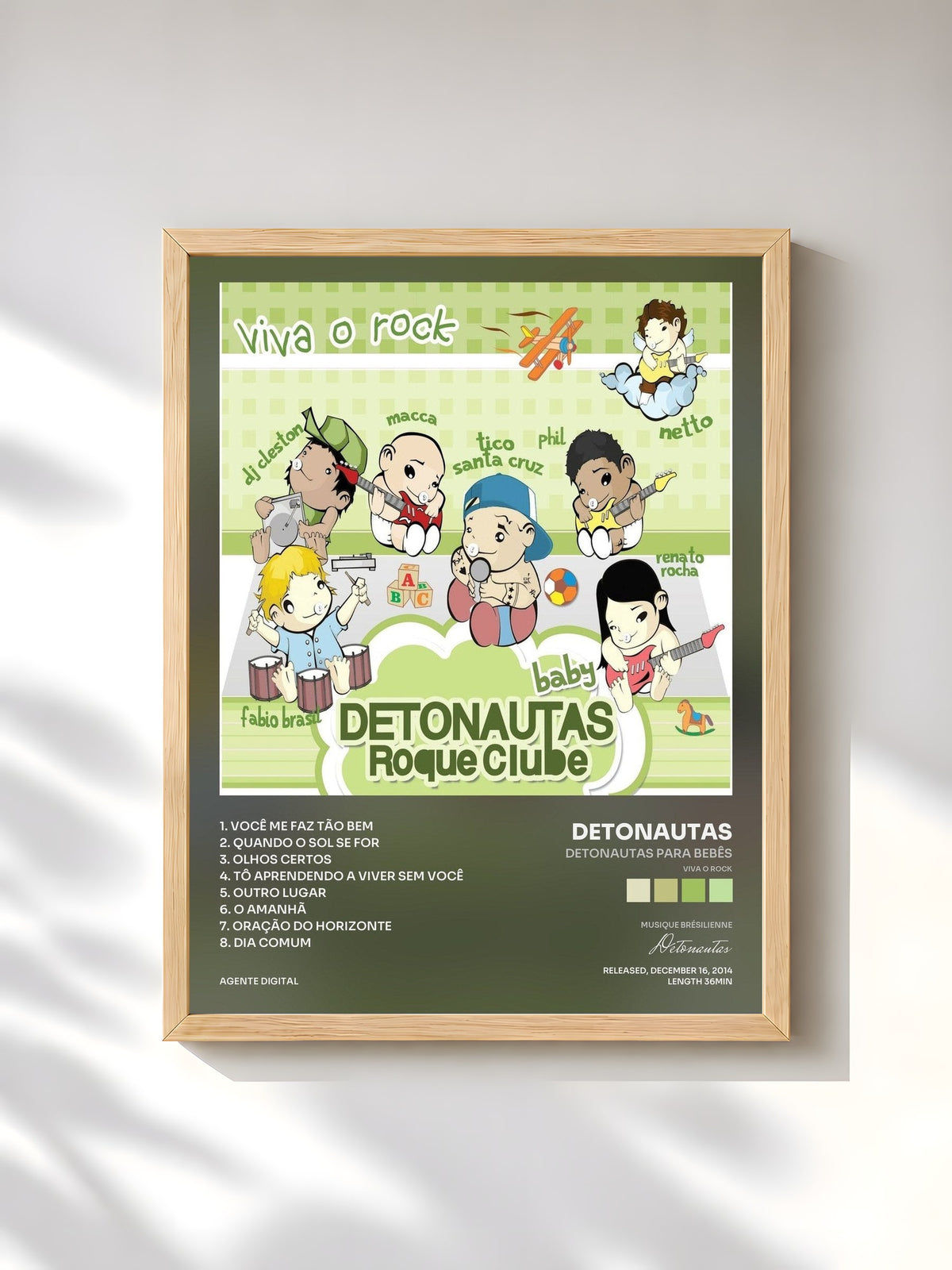 #bois Tableau de l'album Detonautas para Bebês (Viva o Rock) de Detonautas, cadre en bois brut, imprimé et encadré en France