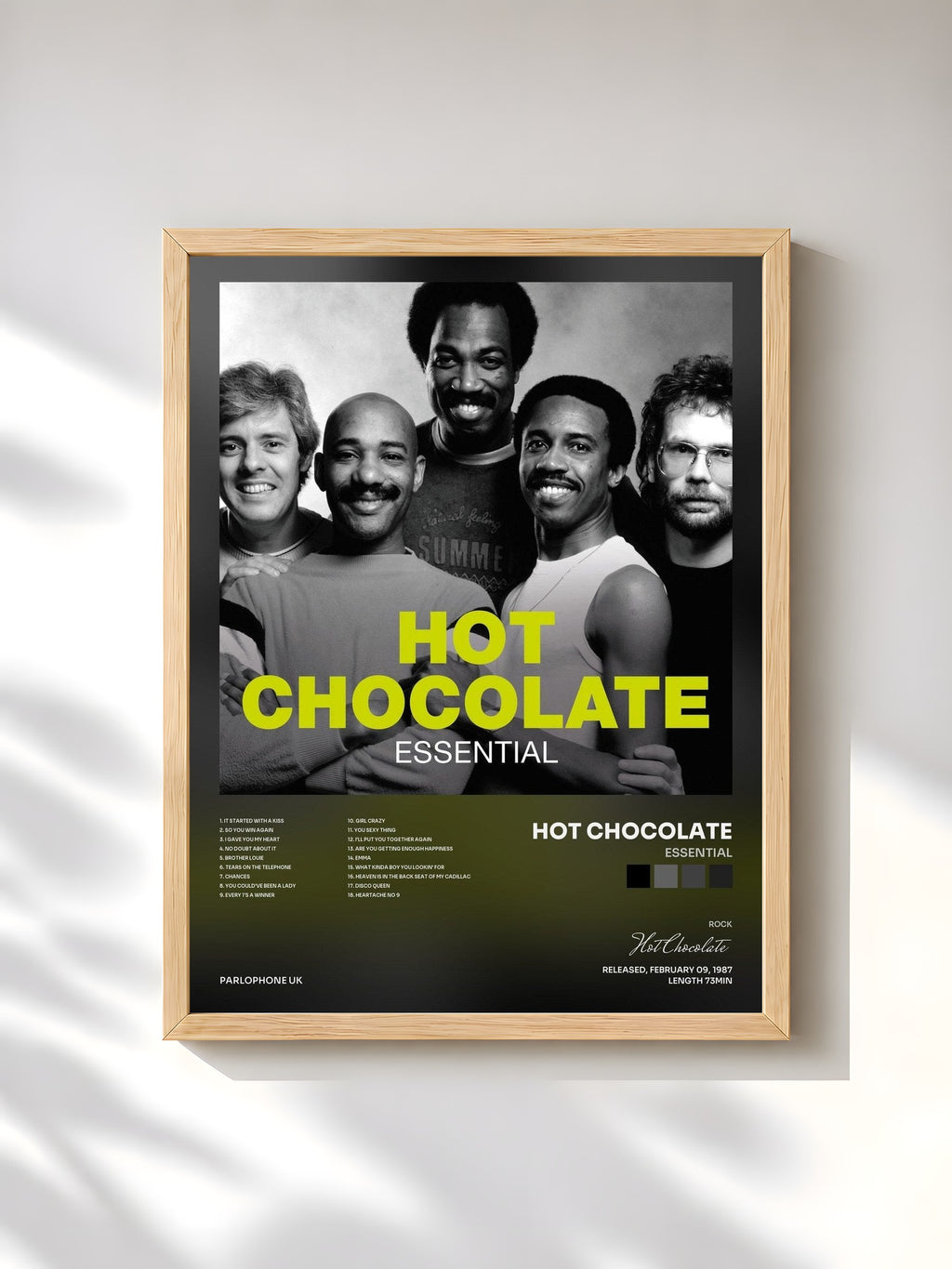 #bois Tableau de l'album Essential de Hot Chocolate, cadre en bois brut, imprimé et encadré en France