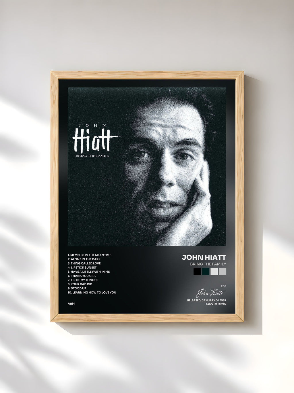 #bois Tableau de l'album Bring The Family de John Hiatt, cadre en bois brut, imprimé et encadré en France