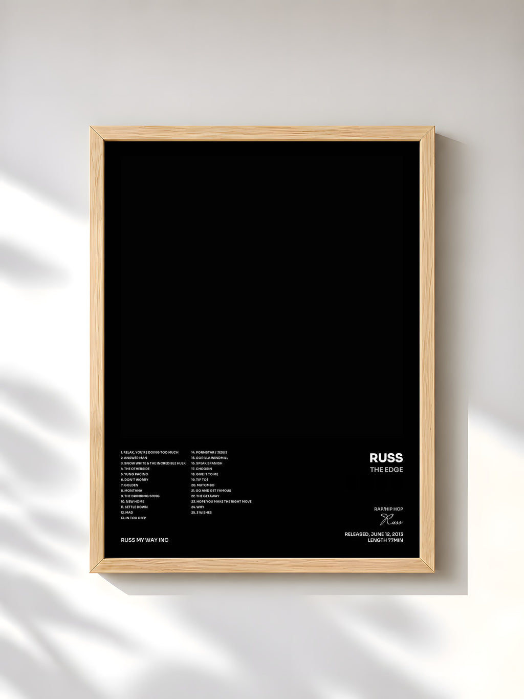 #bois Tableau de l'album The Edge de Russ, cadre en bois brut, imprimé et encadré en France