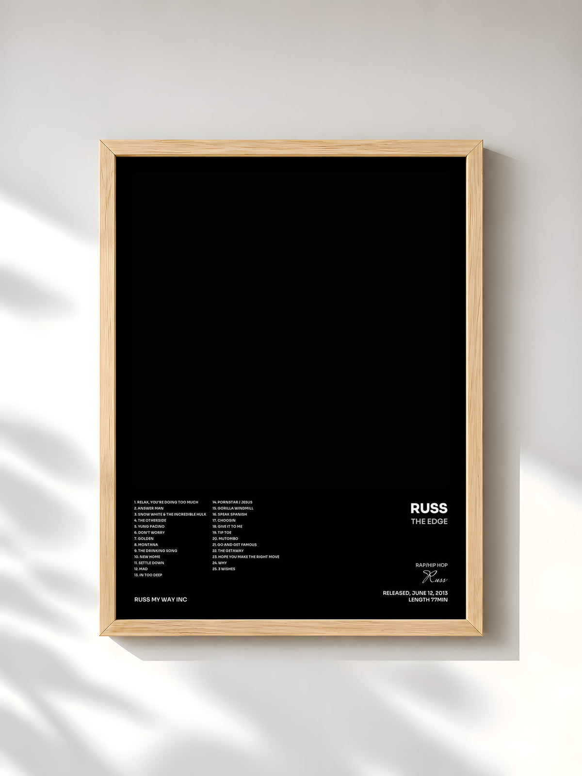 #bois Tableau de l'album The Edge de Russ, cadre en bois brut, imprimé et encadré en France