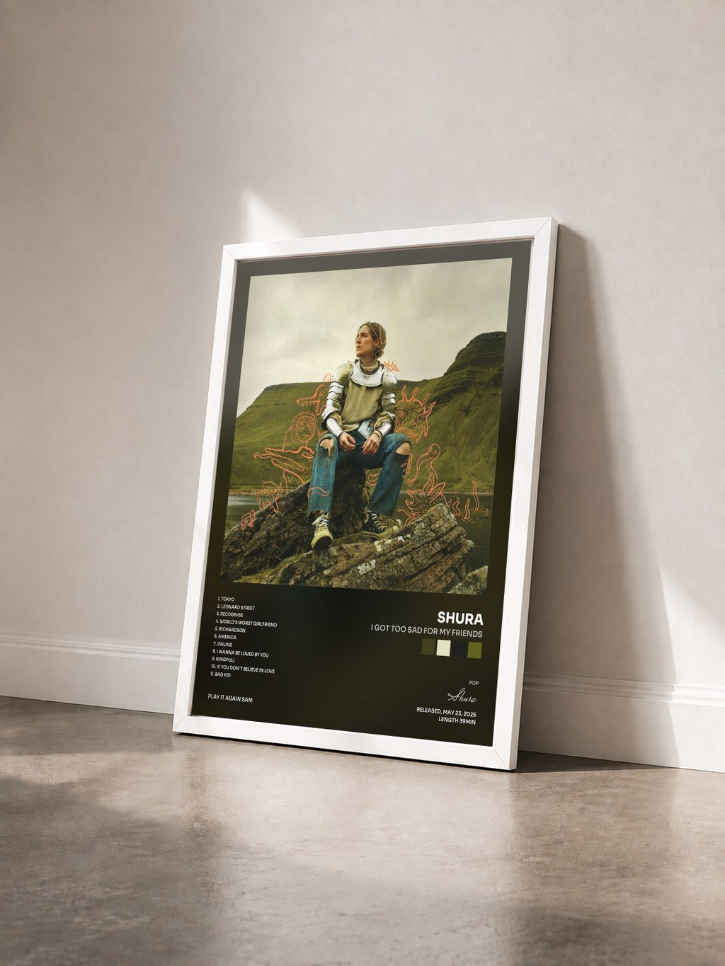 #blanc Tableau de l'album I Got Too Sad For My Friends de Shura vu de trois quarts, cadre blanc