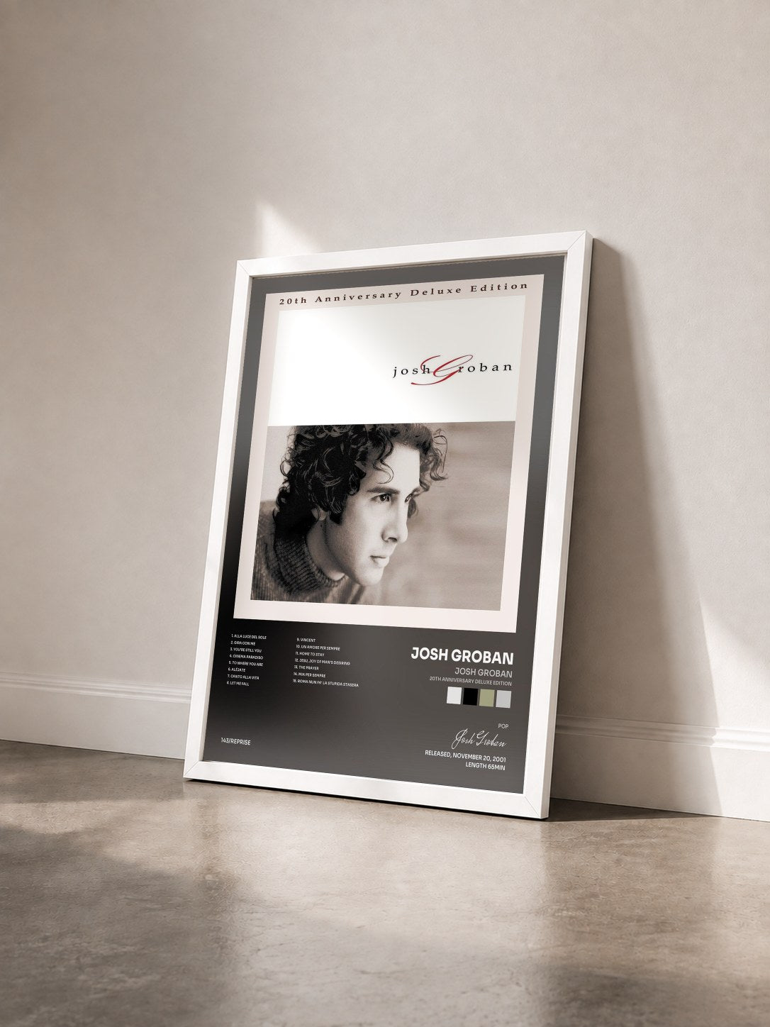 #blanc Tableau de l'album Josh Groban (20th Anniversary Deluxe Edition) de Josh Groban vu de trois quarts, cadre blanc