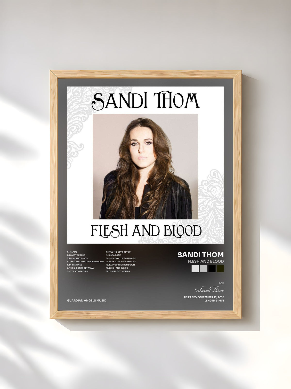 #bois Tableau de l'album Flesh and Blood de Sandi Thom, cadre en bois brut, imprimé et encadré en France