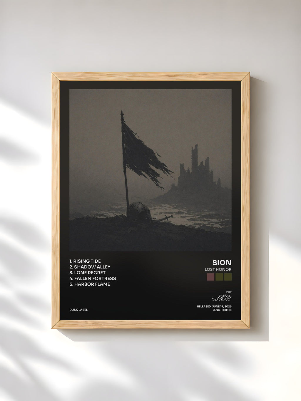 #bois Tableau de l'album Lost Honor de SION, cadre en bois brut, imprimé et encadré en France