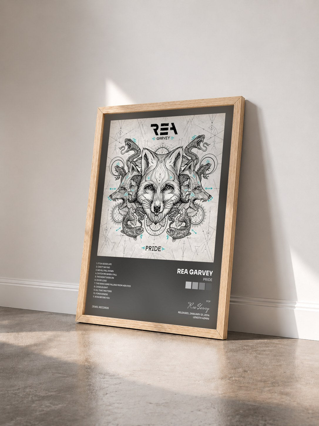 #bois Tableau de l'album Pride de Rea Garvey vu de trois quarts, cadre en bois brut