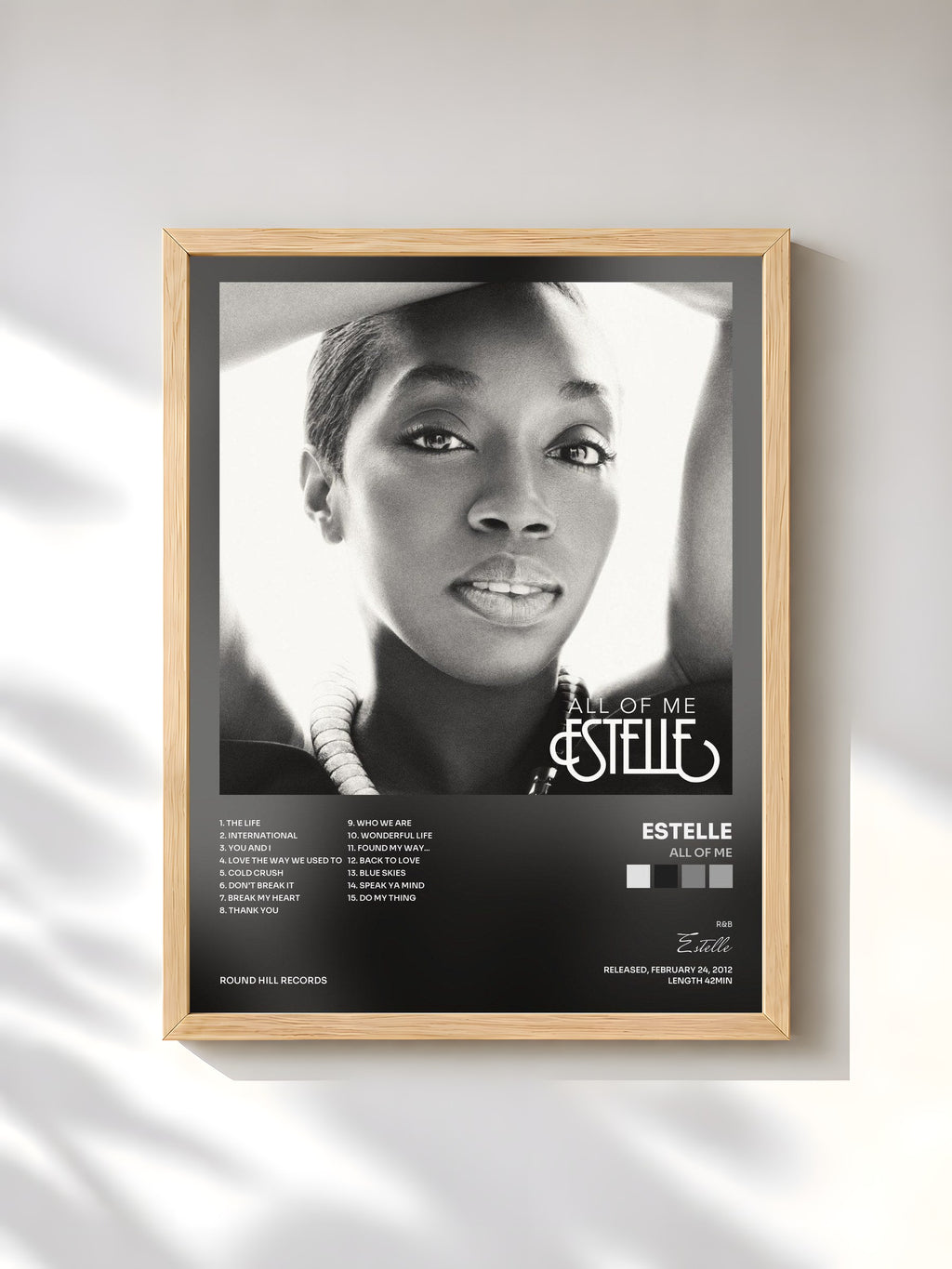 #bois Tableau de l'album All of Me de Estelle, cadre en bois brut, imprimé et encadré en France