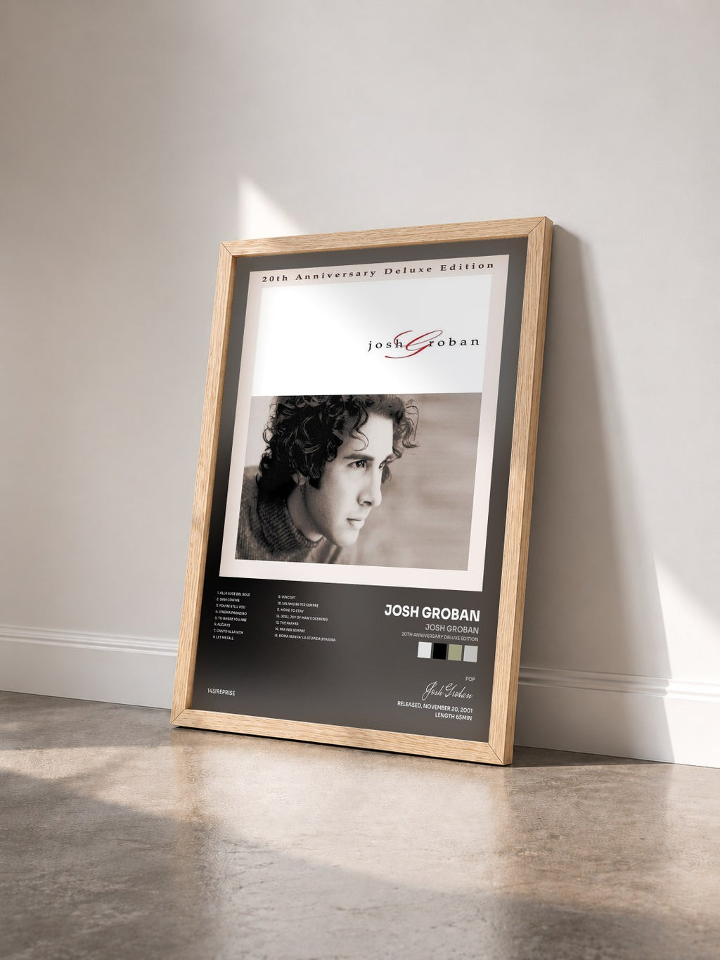 #bois Tableau de l'album Josh Groban (20th Anniversary Deluxe Edition) de Josh Groban vu de trois quarts, cadre en bois brut