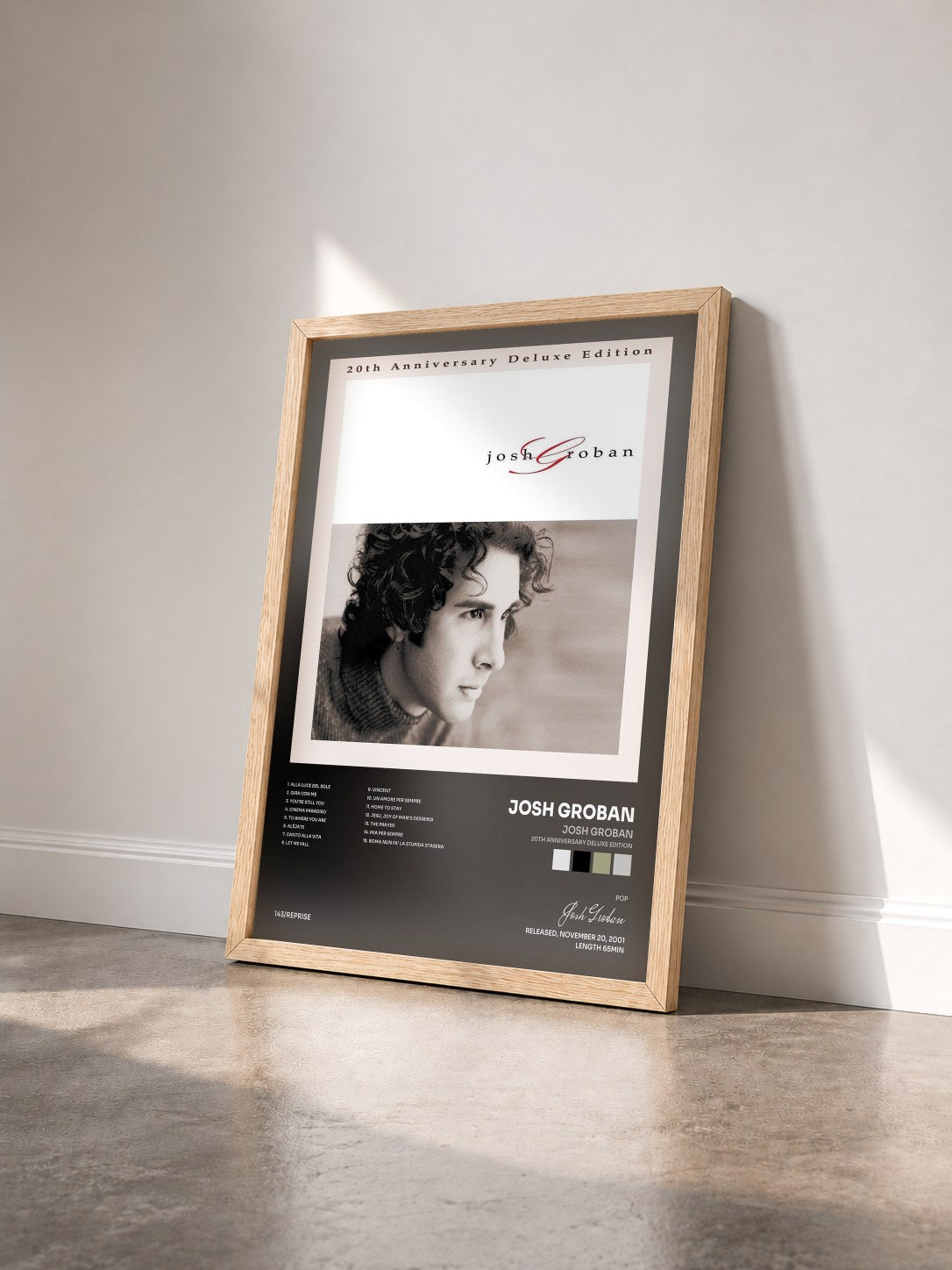 #bois Tableau de l'album Josh Groban (20th Anniversary Deluxe Edition) de Josh Groban vu de trois quarts, cadre en bois brut