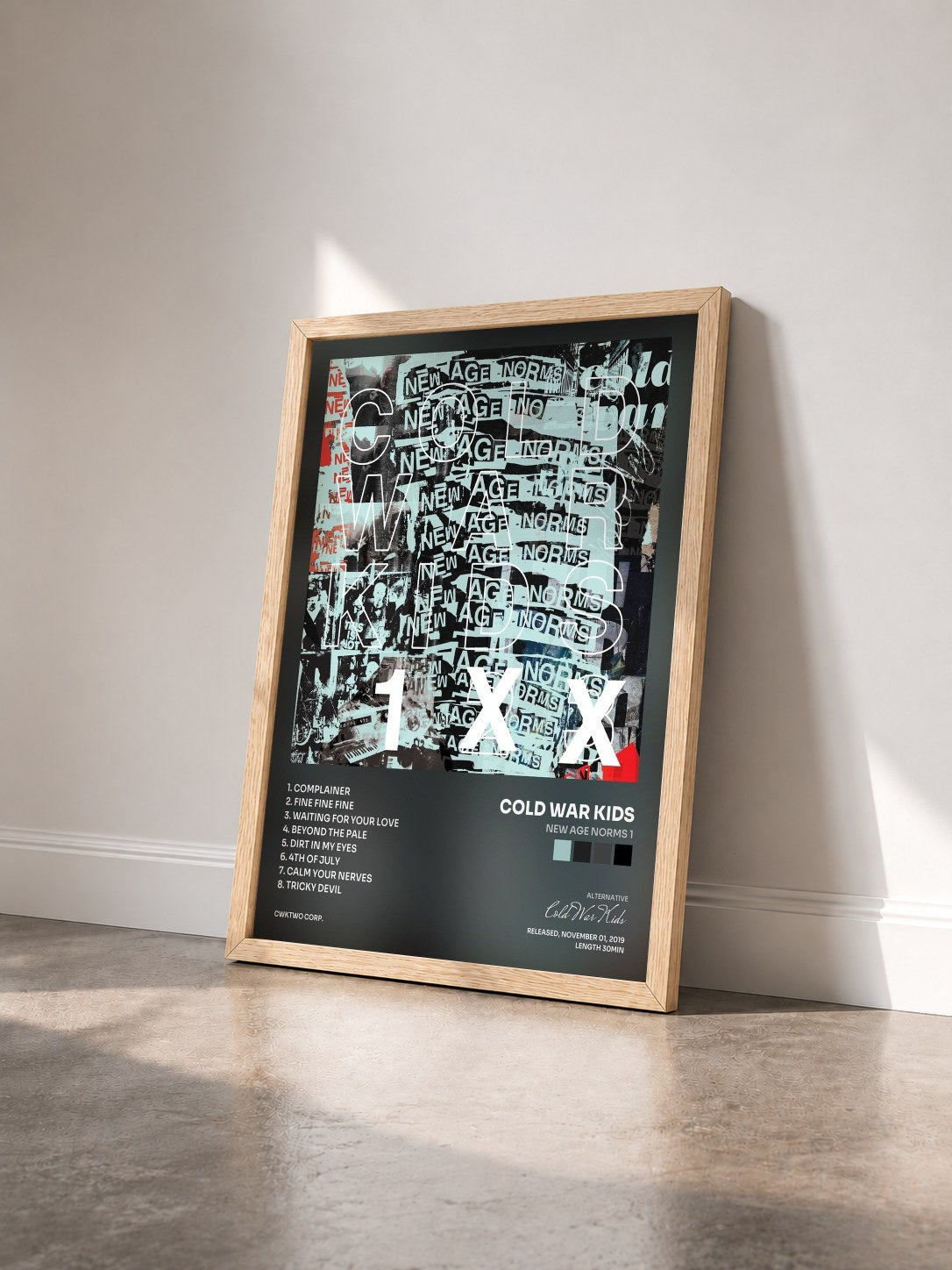 #bois Tableau de l'album New Age Norms 1 de Cold War Kids vu de trois quarts, cadre en bois brut