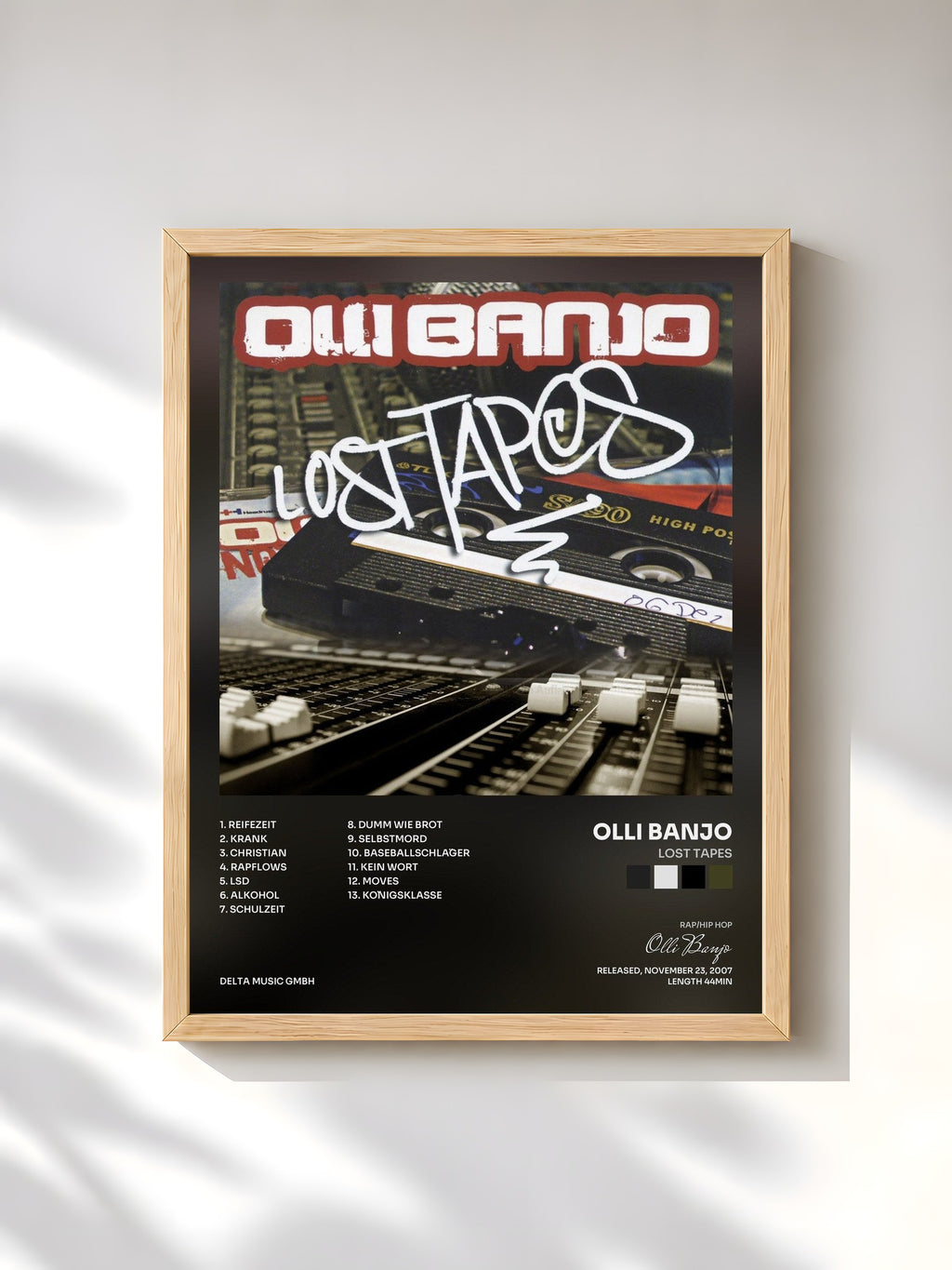 #bois Tableau de l'album Lost Tapes de Olli Banjo, cadre en bois brut, imprimé et encadré en France