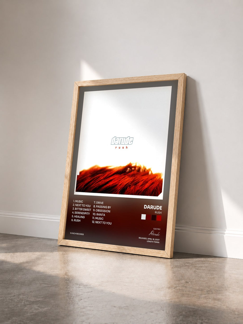 #bois Tableau de l'album Rush de Darude vu de trois quarts, cadre en bois brut