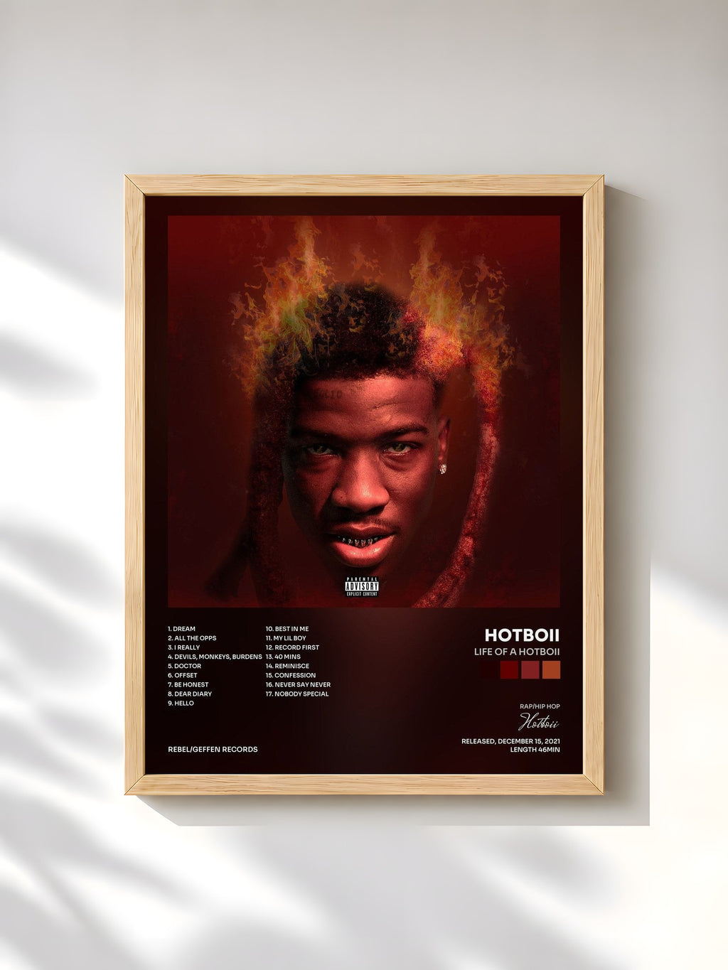 #bois Tableau de l'album Life Of A Hotboii de Hotboii, cadre en bois brut, imprimé et encadré en France