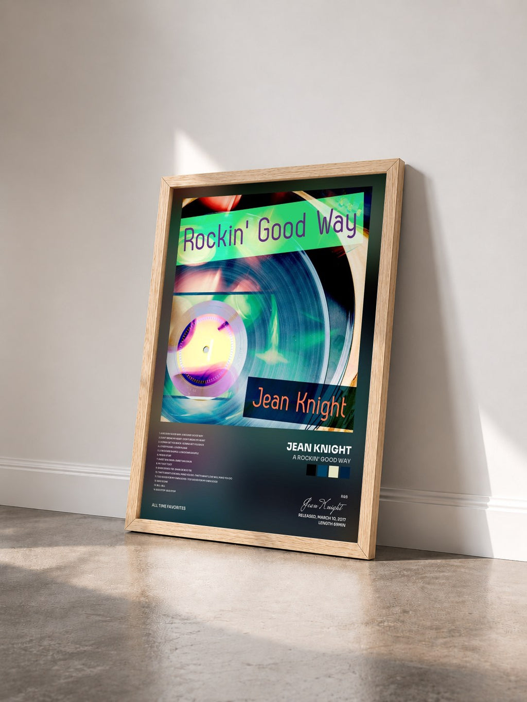 #bois Tableau de l'album A Rockin' Good Way de Jean Knight vu de trois quarts, cadre en bois brut