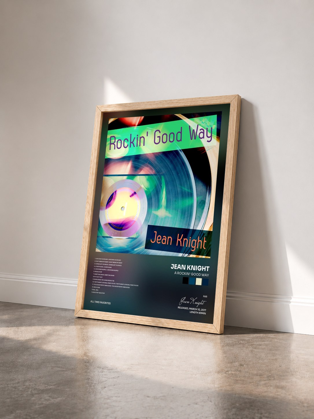 #bois Tableau de l'album A Rockin' Good Way de Jean Knight vu de trois quarts, cadre en bois brut