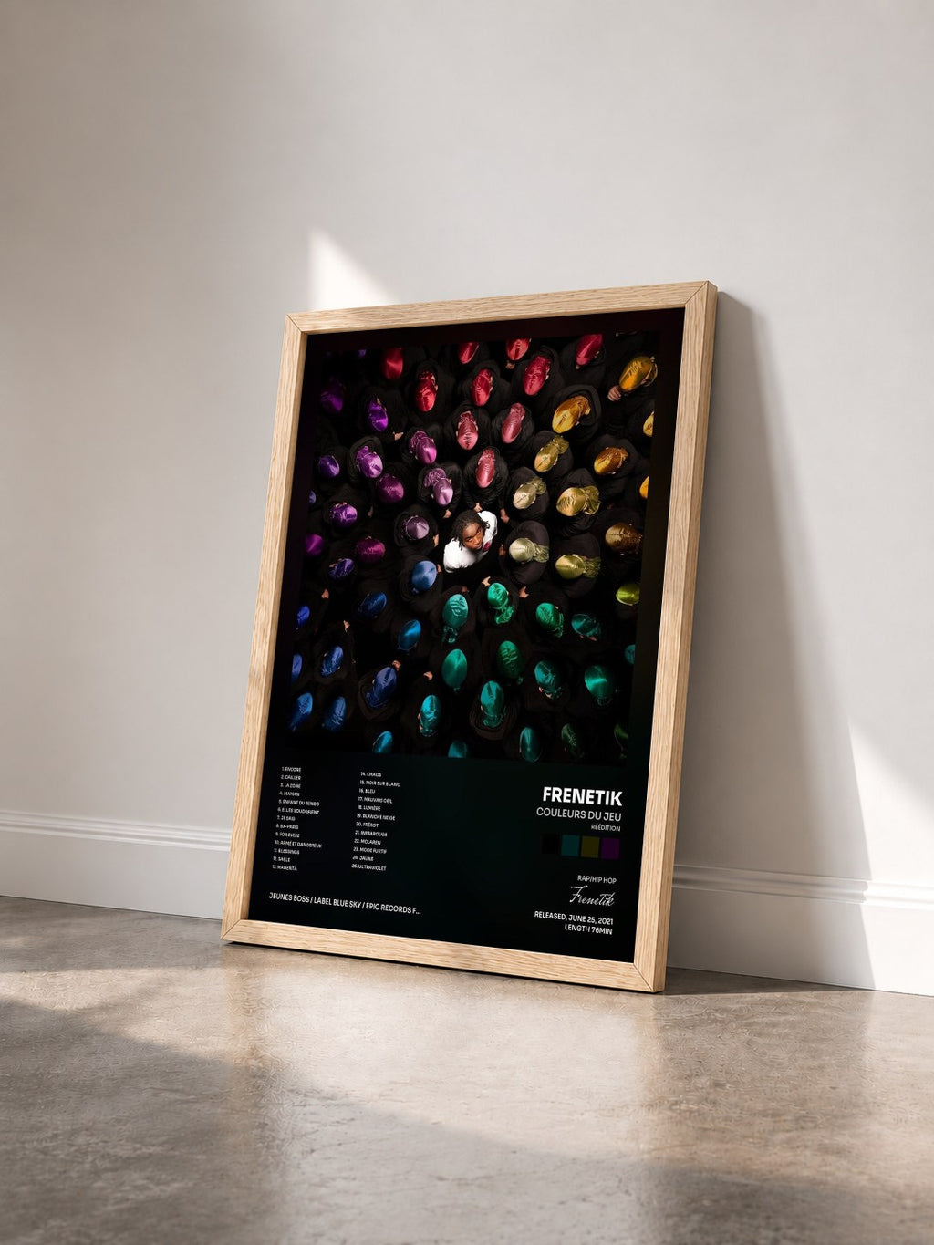 #bois Tableau de l'album Couleurs du jeu (Réédition) de Frenetik vu de trois quarts, cadre en bois brut