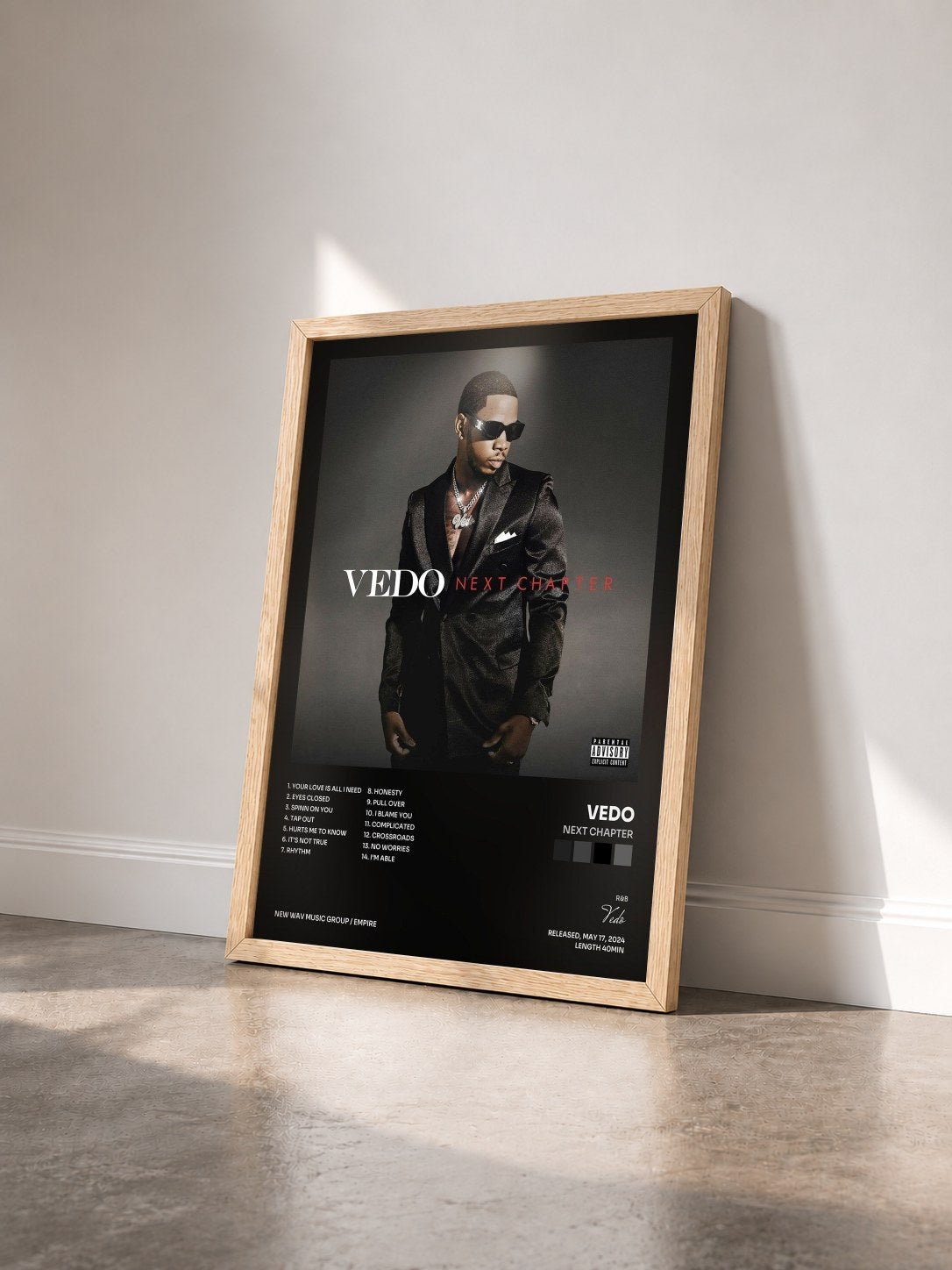 #bois Tableau de l'album Next Chapter de Vedo vu de trois quarts, cadre en bois brut