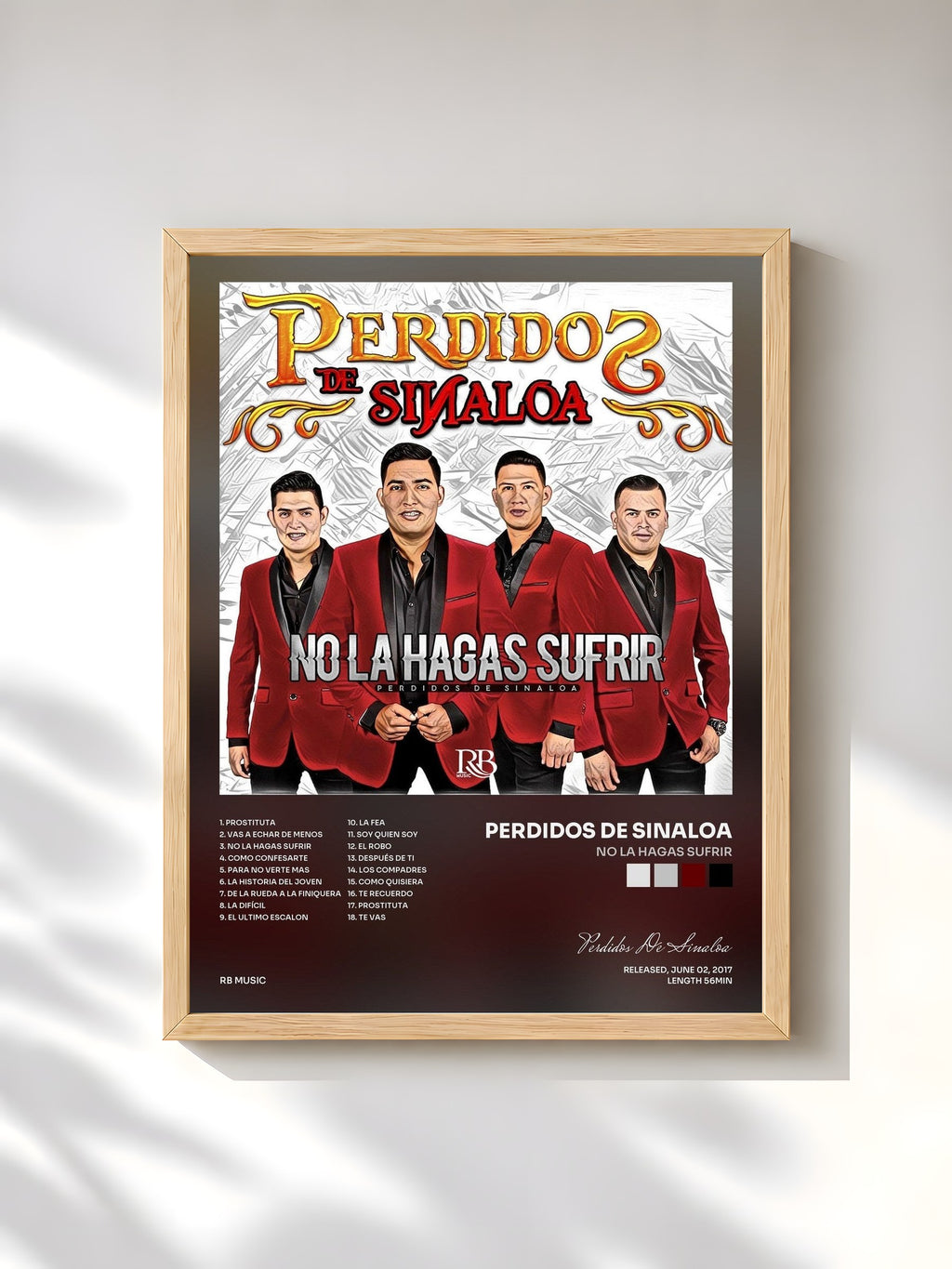 #bois Tableau de l'album No La Hagas Sufrir de Perdidos De Sinaloa, cadre en bois brut, imprimé et encadré en France