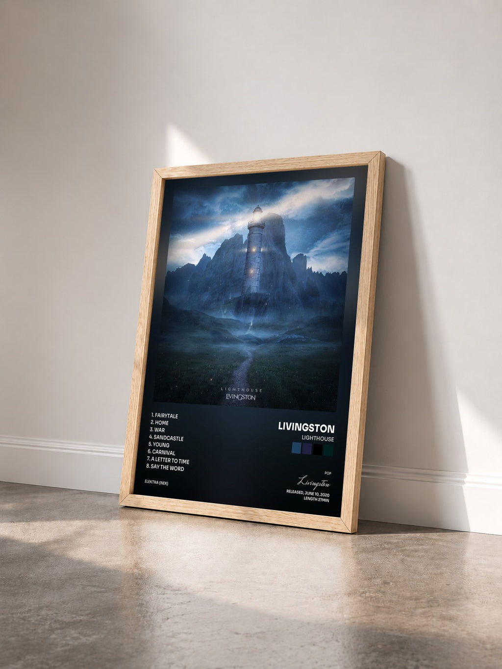 #bois Tableau de l'album Lighthouse de Livingston vu de trois quarts, cadre en bois brut