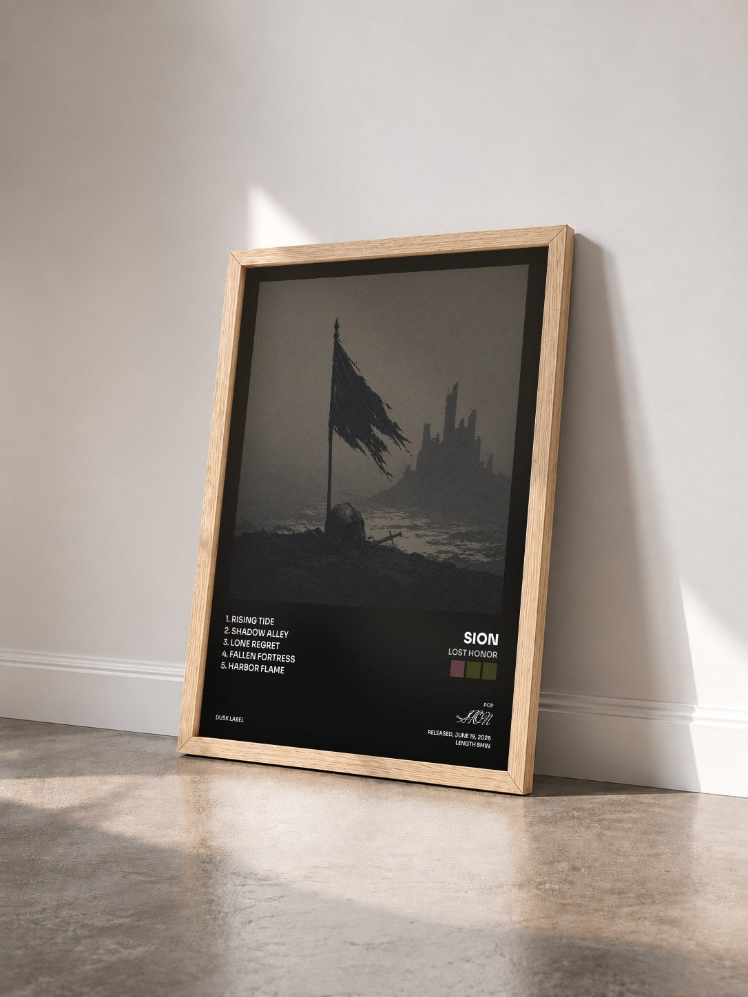 #bois Tableau de l'album Lost Honor de SION vu de trois quarts, cadre en bois brut