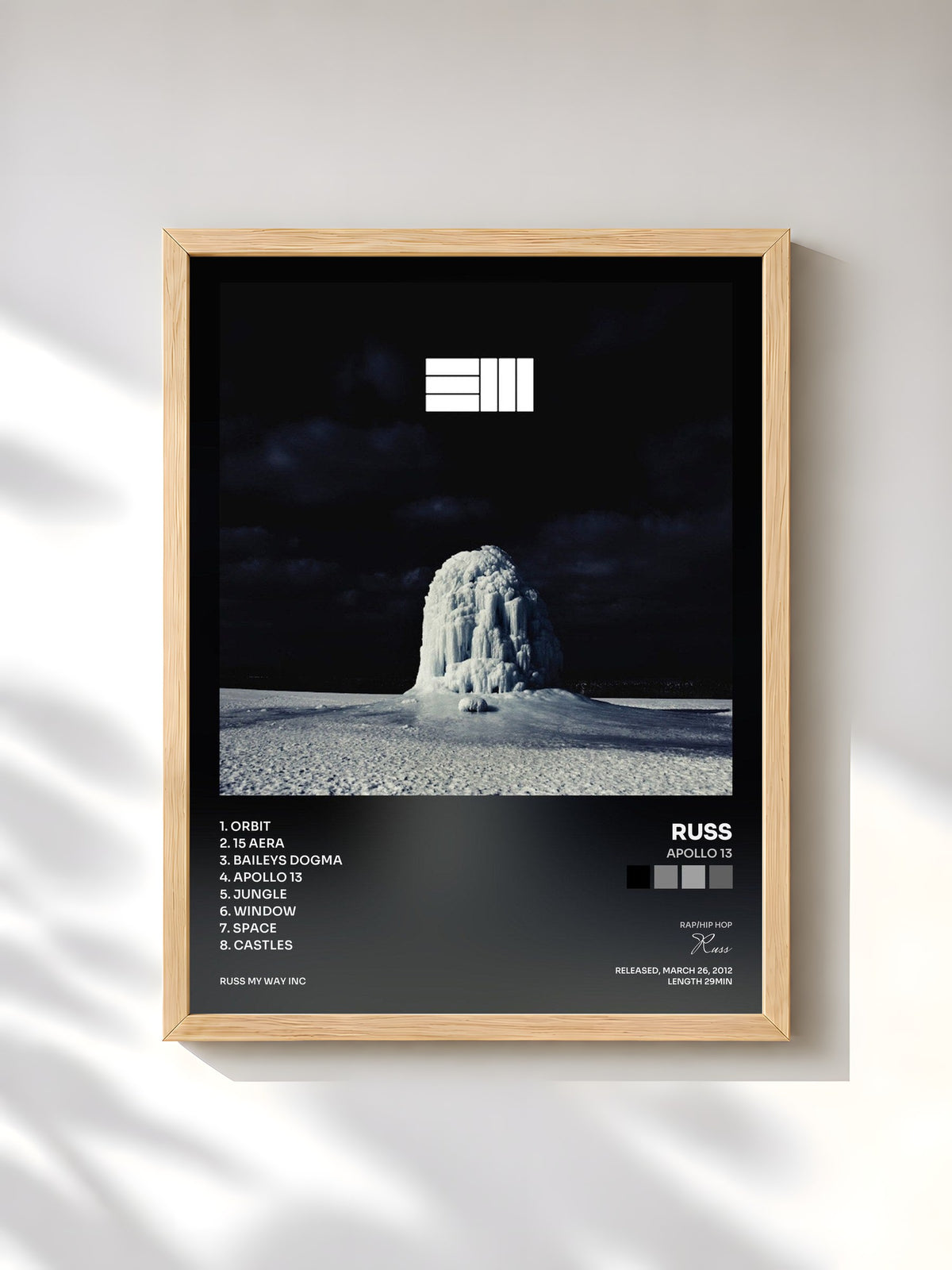 #bois Tableau de l'album Apollo 13 de Russ, cadre en bois brut, imprimé et encadré en France