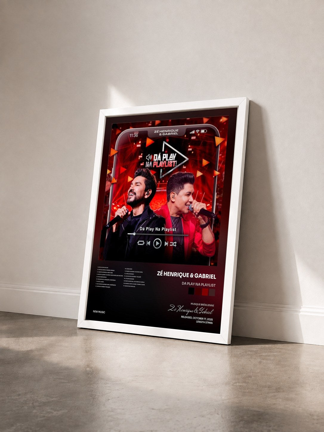#blanc Tableau de l'album Da Play Na Playlist de Zé Henrique & Gabriel vu de trois quarts, cadre blanc