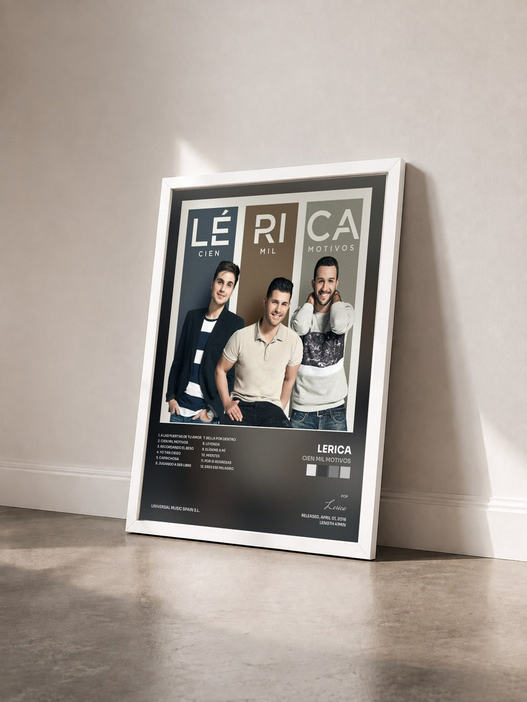 #blanc Tableau de l'album Cien Mil Motivos de Lerica vu de trois quarts, cadre blanc