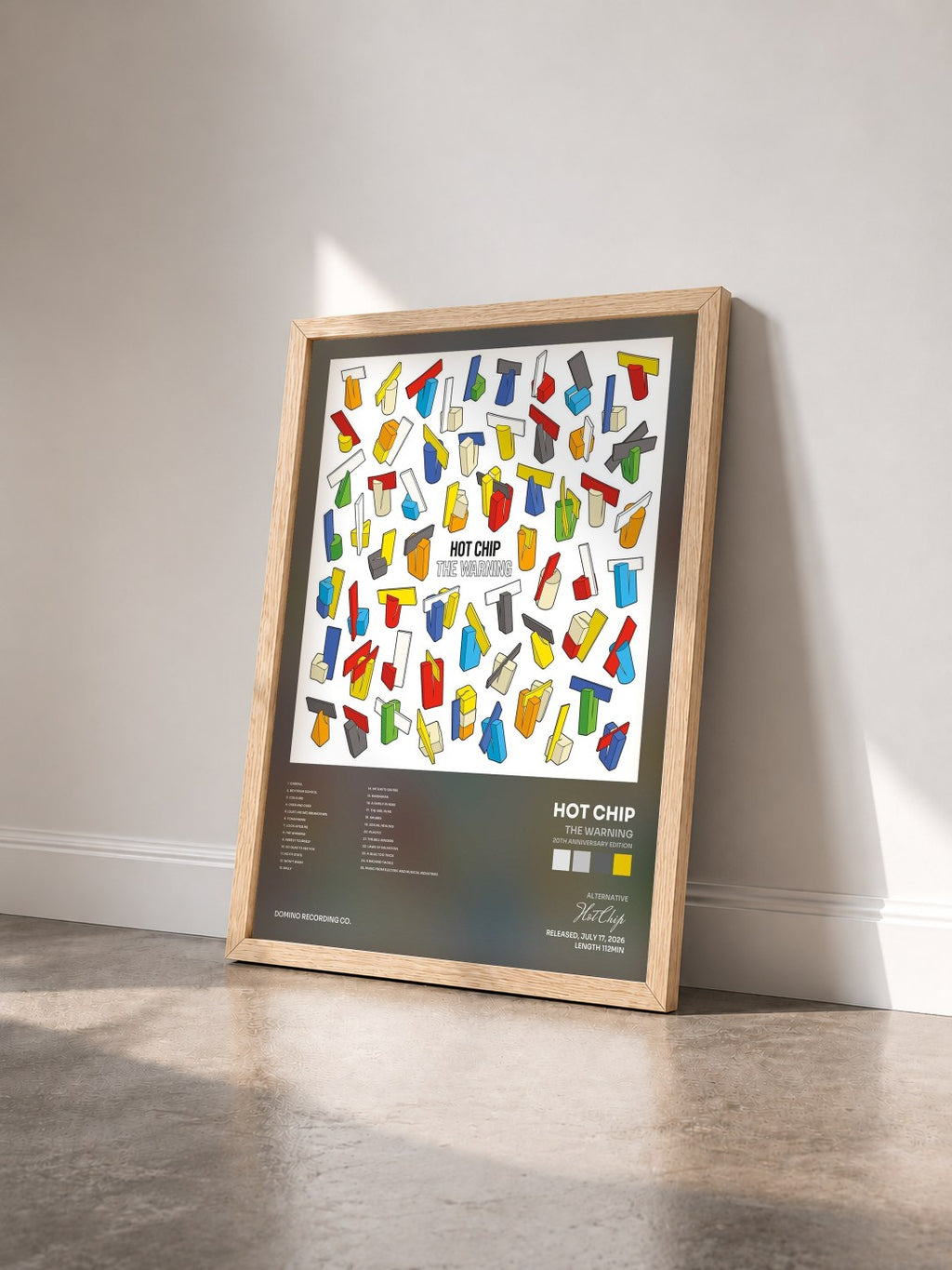#bois Tableau de l'album The Warning (20th Anniversary Edition) de Hot Chip vu de trois quarts, cadre en bois brut