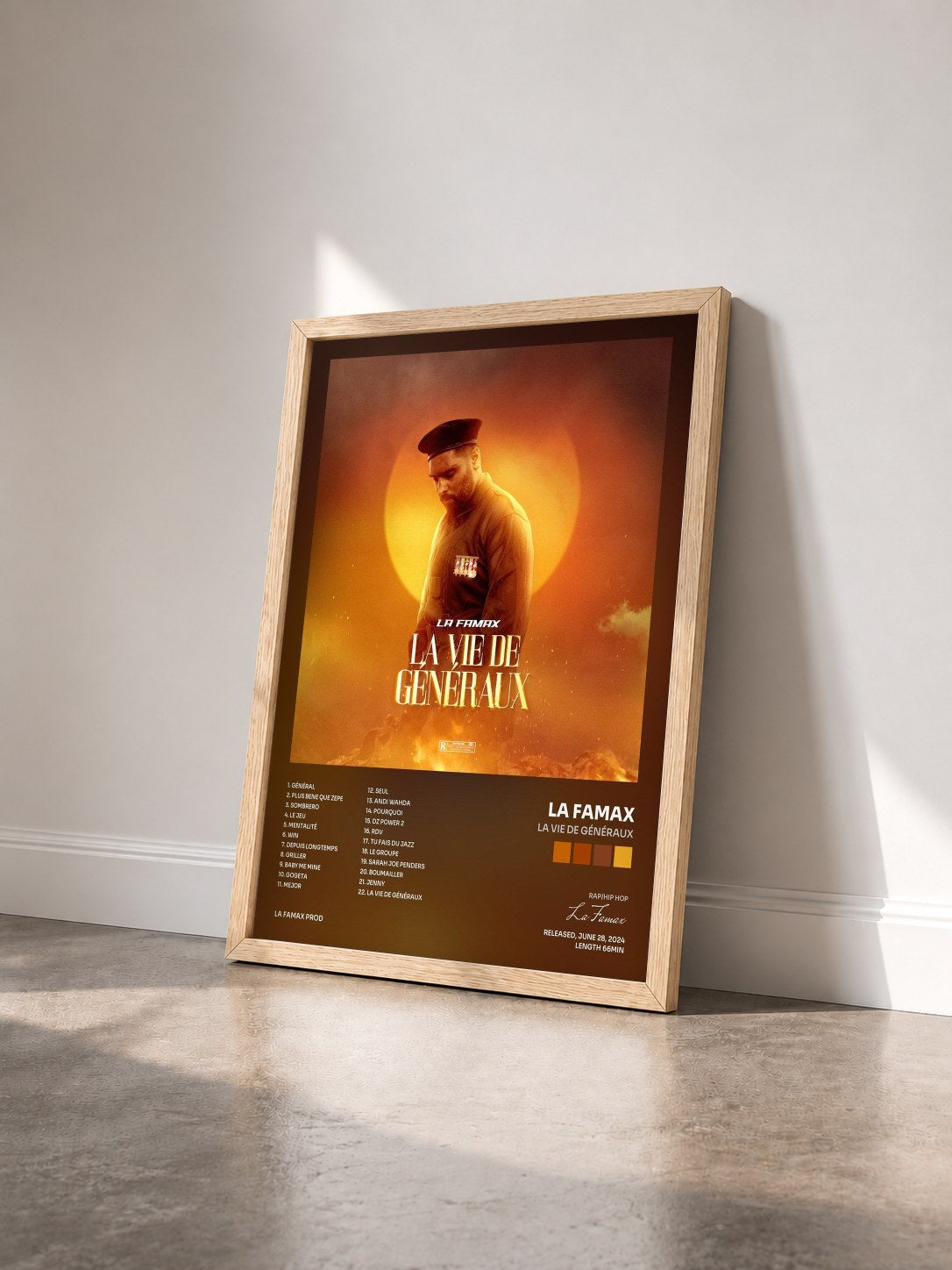 #bois Tableau de l'album La vie de généraux de La Famax vu de trois quarts, cadre en bois brut