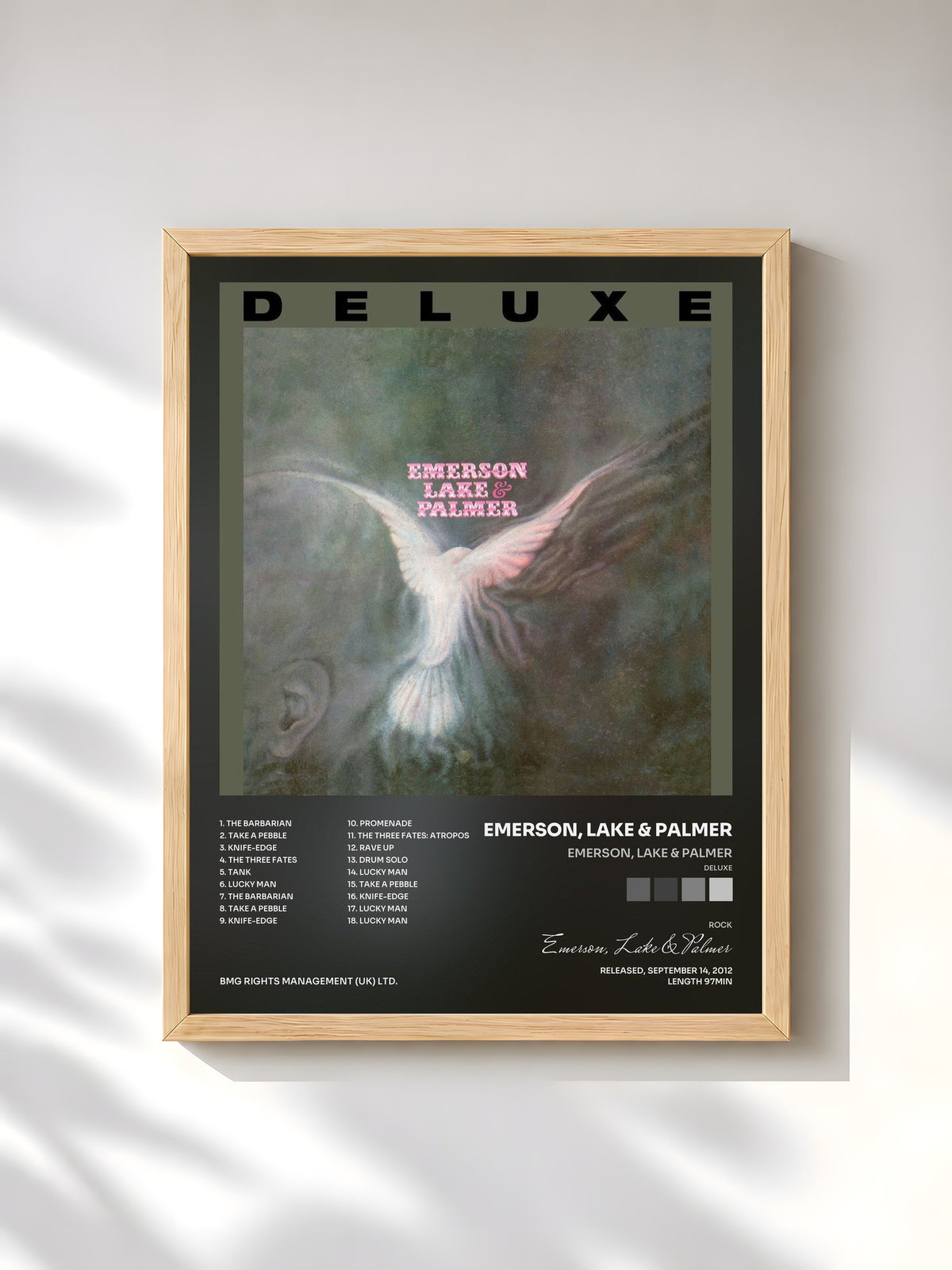 #bois Tableau de l'album Emerson, Lake & Palmer (Deluxe) de Emerson, Lake & Palmer, cadre en bois brut, imprimé et encadré en France