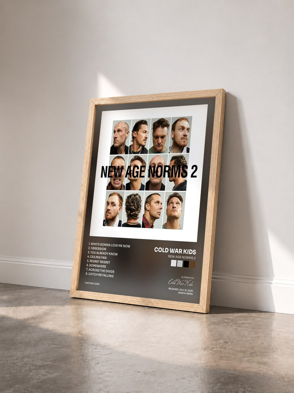 #bois Tableau de l'album New Age Norms 2 de Cold War Kids vu de trois quarts, cadre en bois brut