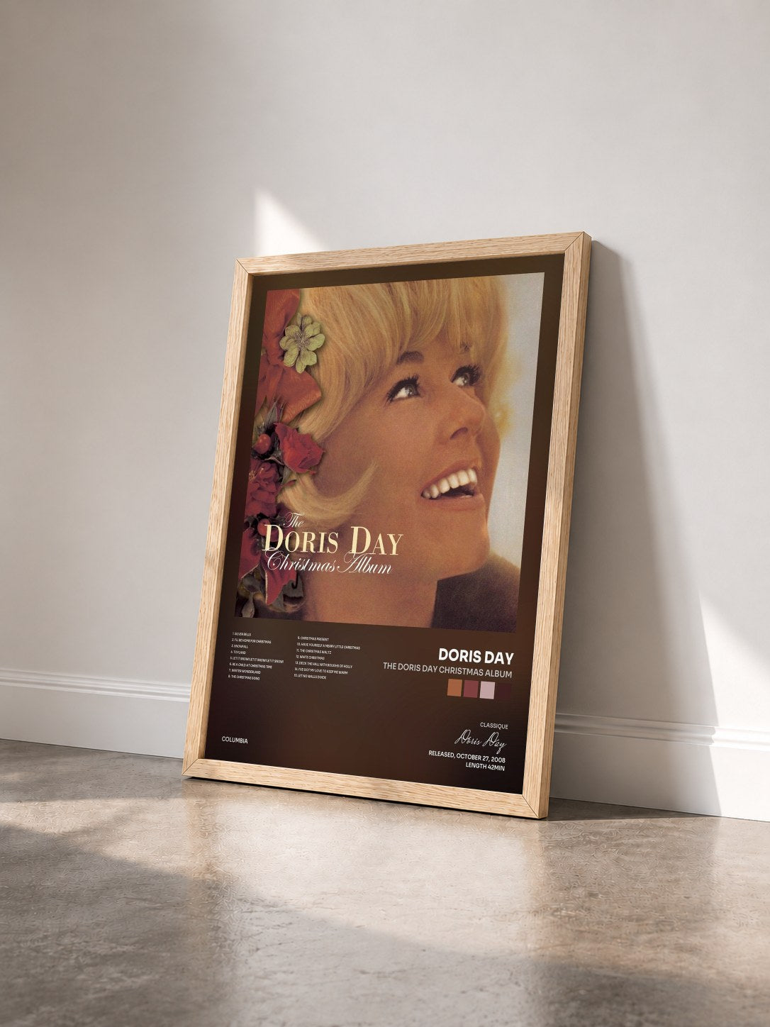 #bois Tableau de l'album The Doris Day Christmas Album de Doris Day vu de trois quarts, cadre en bois brut