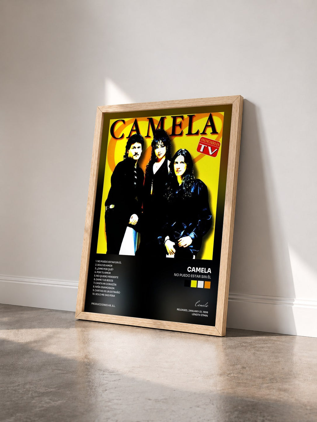 #bois Tableau de l'album No Puedo Estar Sin Él de Camela vu de trois quarts, cadre en bois brut