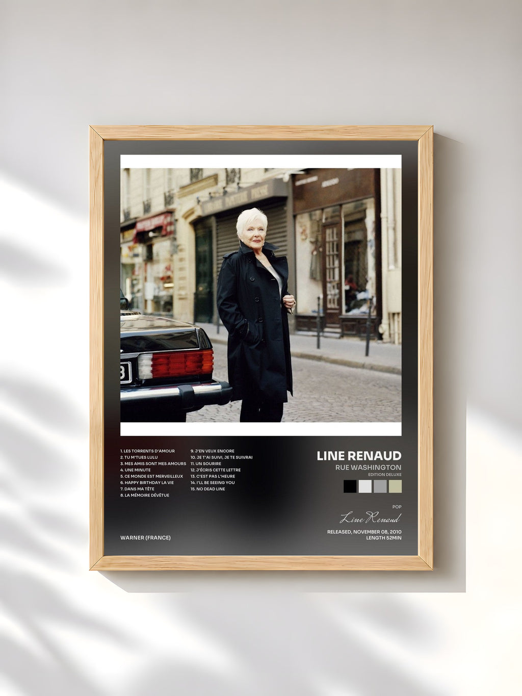 #bois Tableau de l'album Rue Washington (Edition Deluxe) de Line Renaud, cadre en bois brut, imprimé et encadré en France