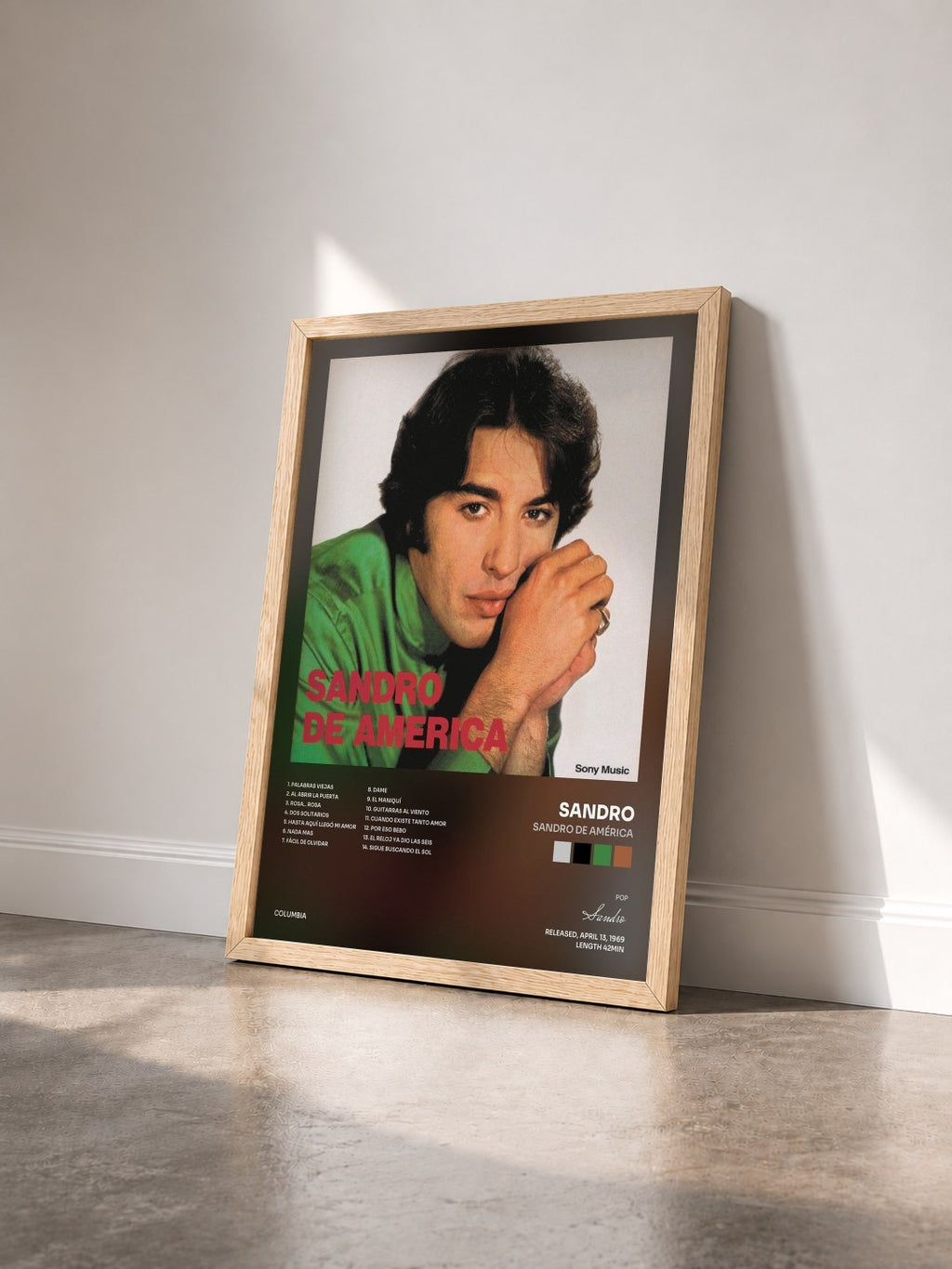 #bois Tableau de l'album Sandro de América de Sandro vu de trois quarts, cadre en bois brut