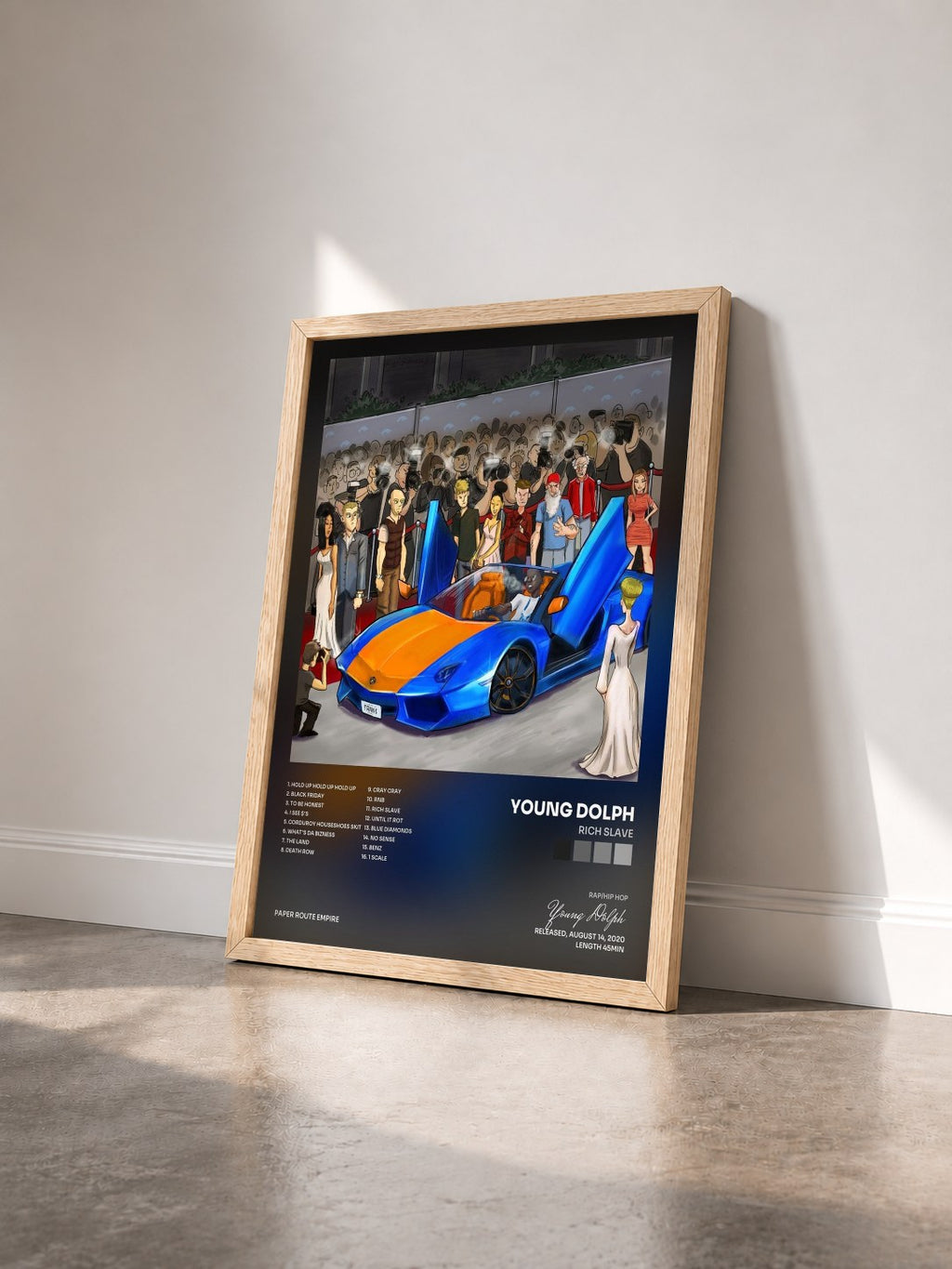 #bois Tableau de l'album Rich Slave de Young Dolph vu de trois quarts, cadre en bois brut
