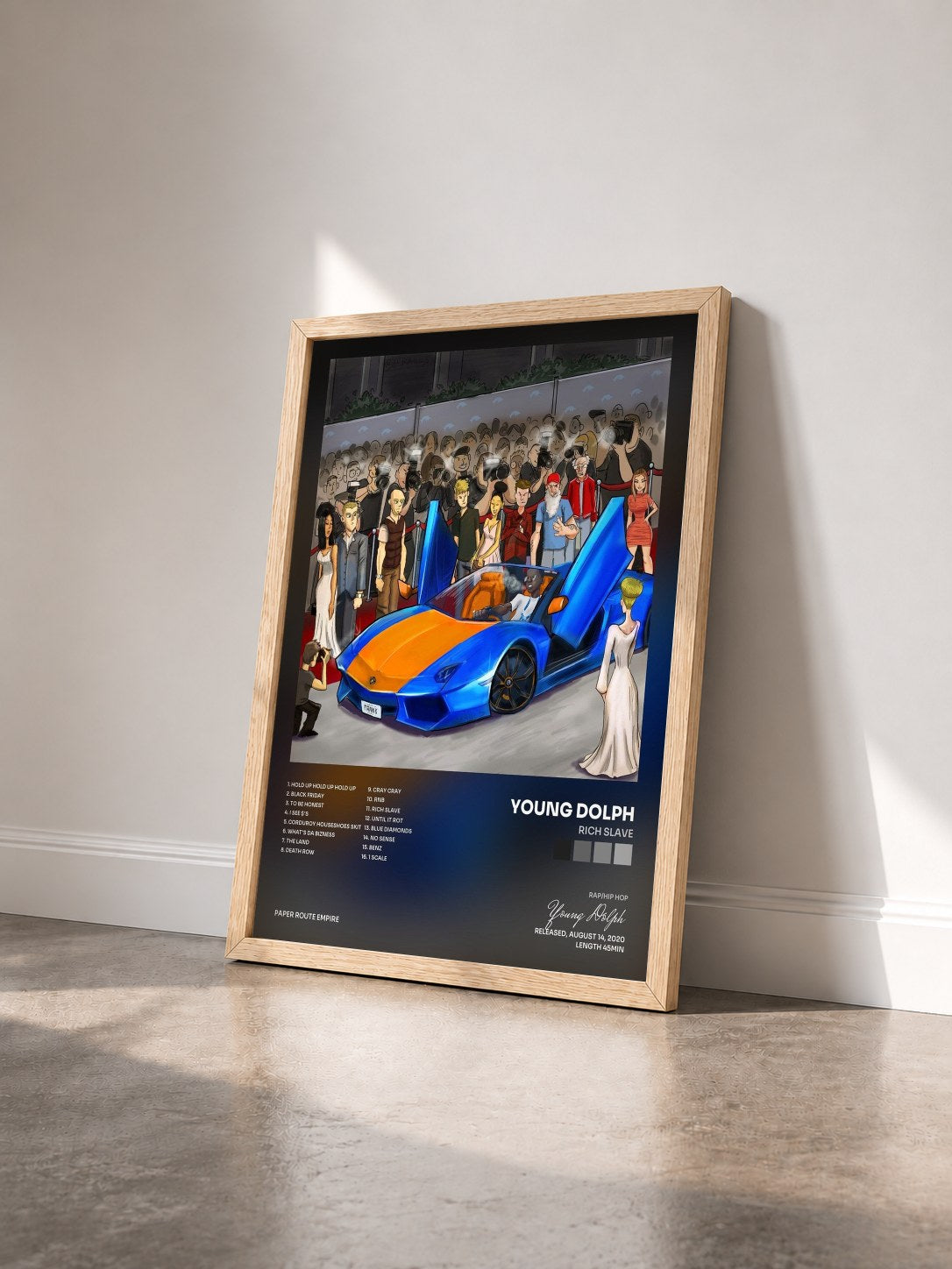 #bois Tableau de l'album Rich Slave de Young Dolph vu de trois quarts, cadre en bois brut