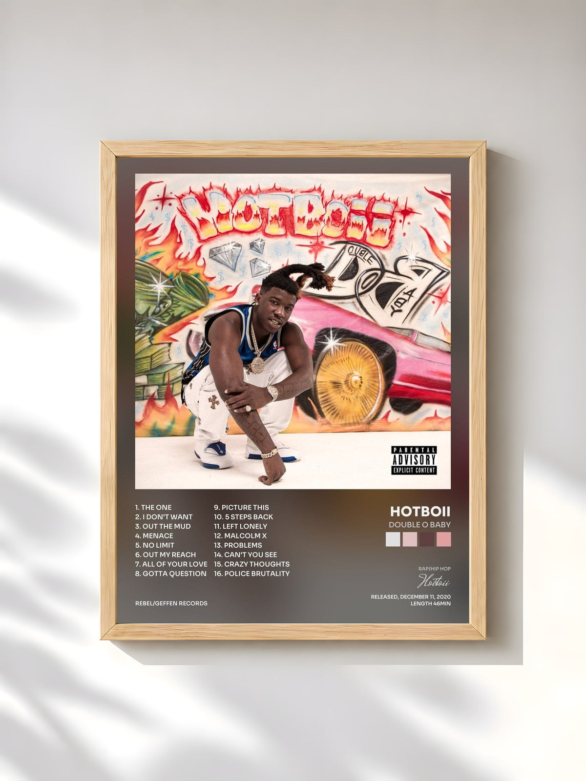 #bois Tableau de l'album Double O Baby de Hotboii, cadre en bois brut, imprimé et encadré en France