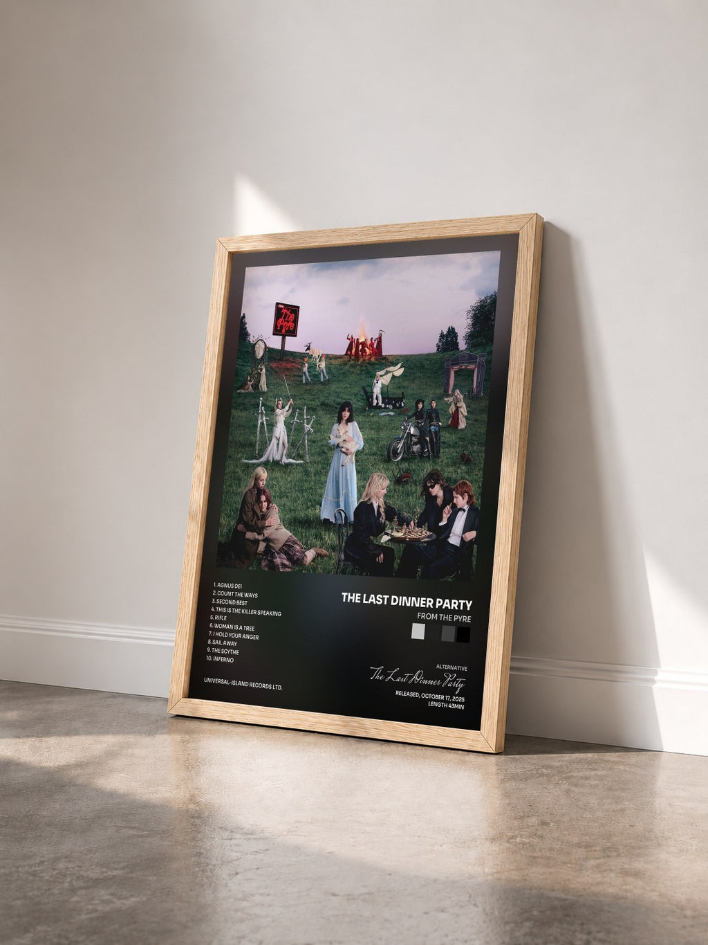 #bois Tableau de l'album From The Pyre de The Last Dinner Party vu de trois quarts, cadre en bois brut