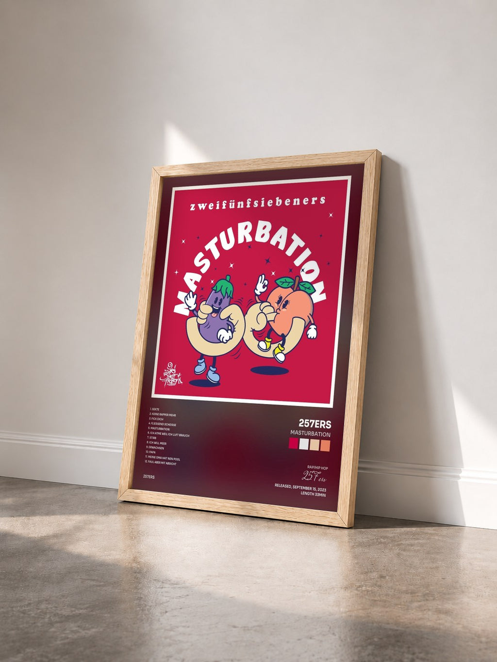#bois Tableau de l'album Masturbation de 257ers vu de trois quarts, cadre en bois brut