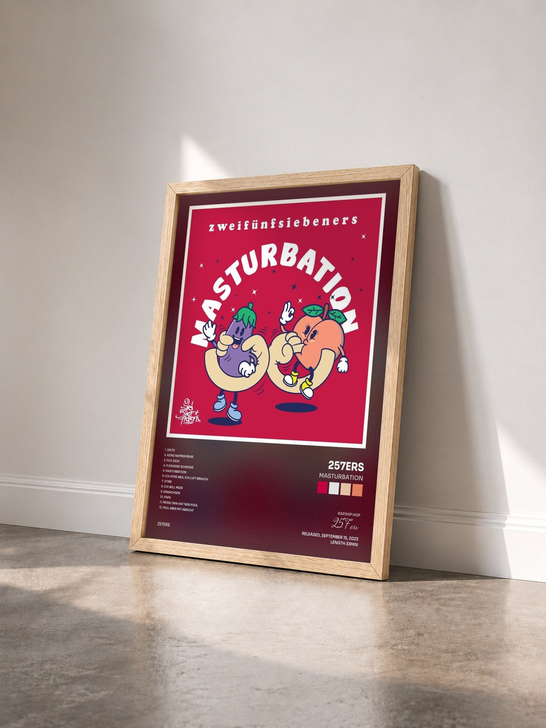 #bois Tableau de l'album Masturbation de 257ers vu de trois quarts, cadre en bois brut
