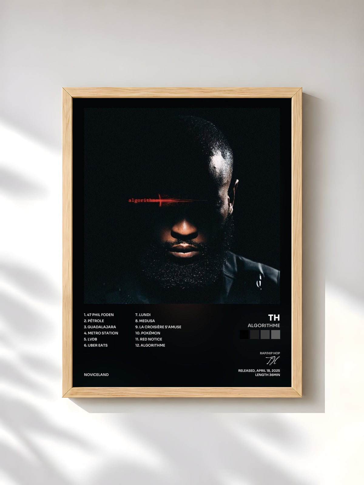 #bois Tableau de l'album ALGORITHME de TH, cadre en bois brut, imprimé et encadré en France