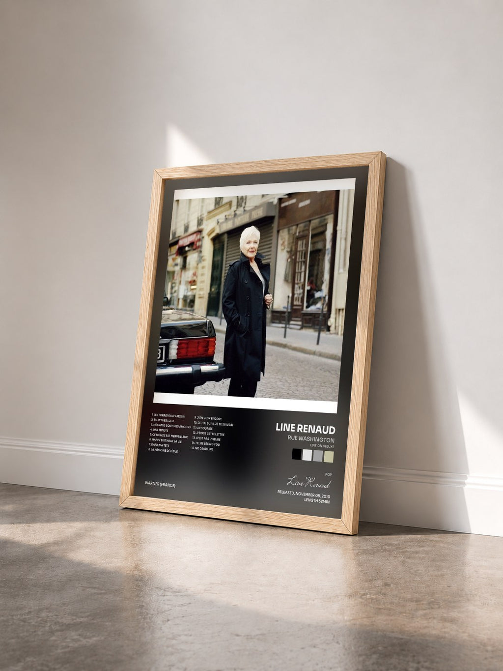 #bois Tableau de l'album Rue Washington (Edition Deluxe) de Line Renaud vu de trois quarts, cadre en bois brut
