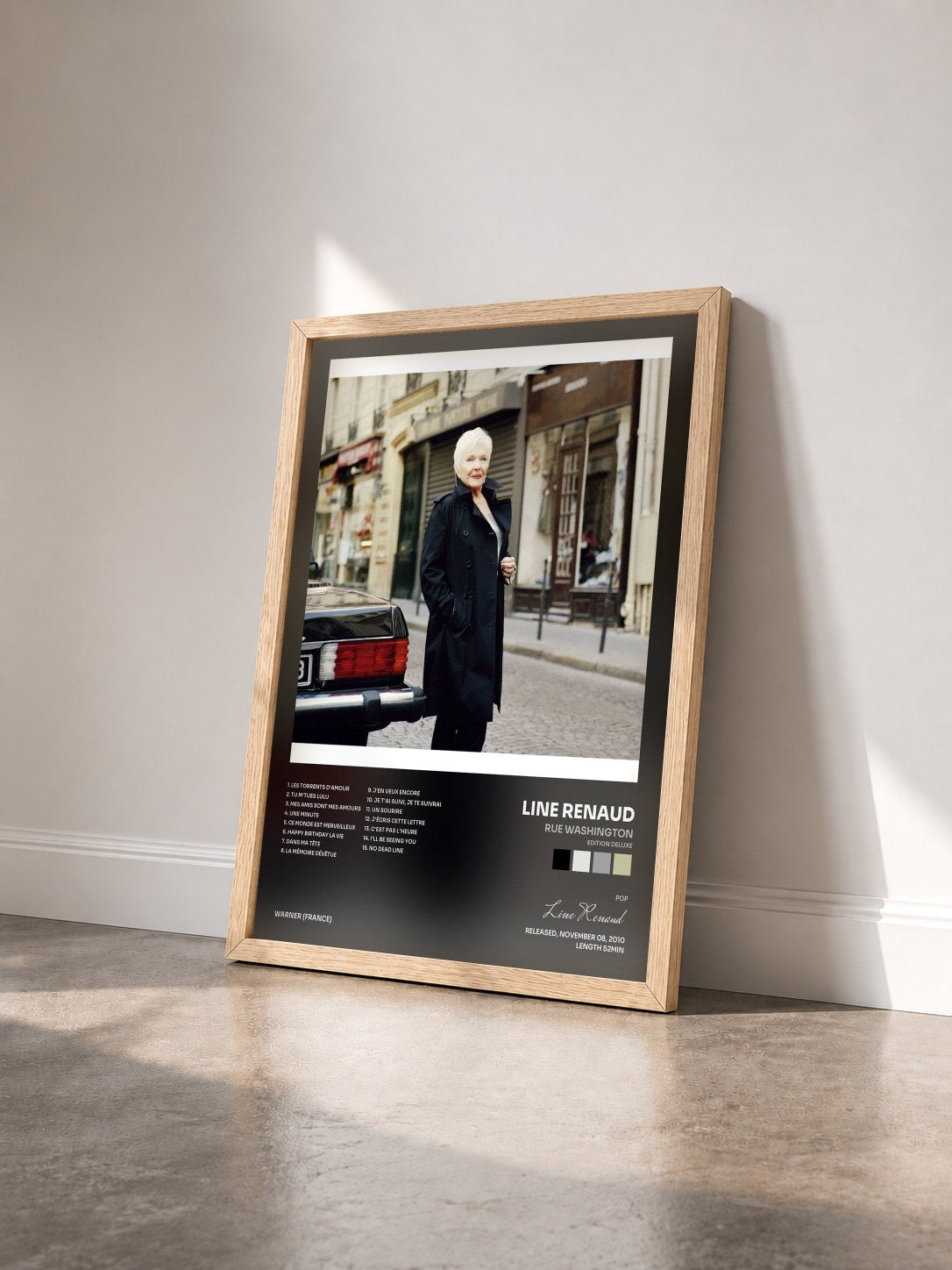 #bois Tableau de l'album Rue Washington (Edition Deluxe) de Line Renaud vu de trois quarts, cadre en bois brut