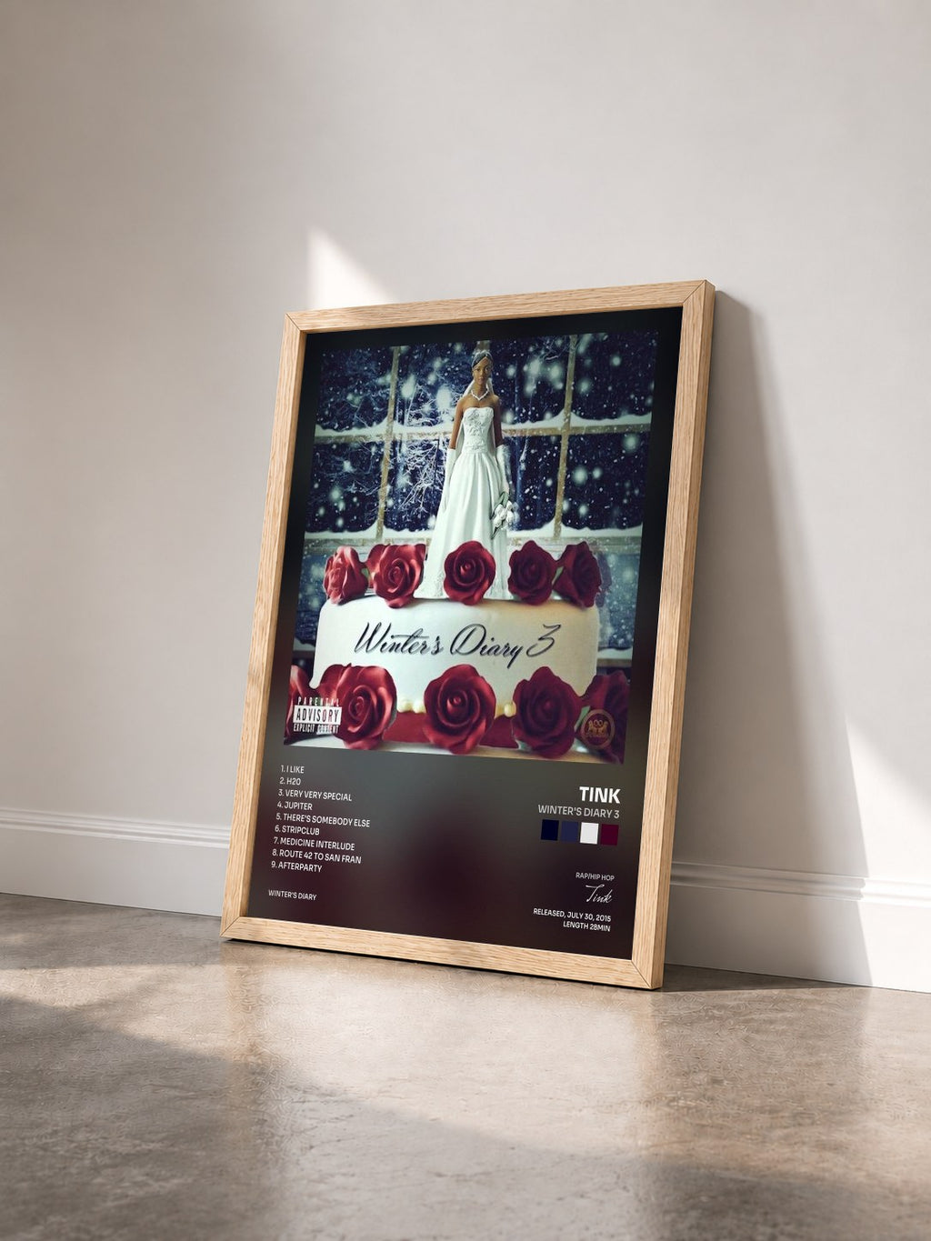 #bois Tableau de l'album Winter's Diary 3 de Tink vu de trois quarts, cadre en bois brut