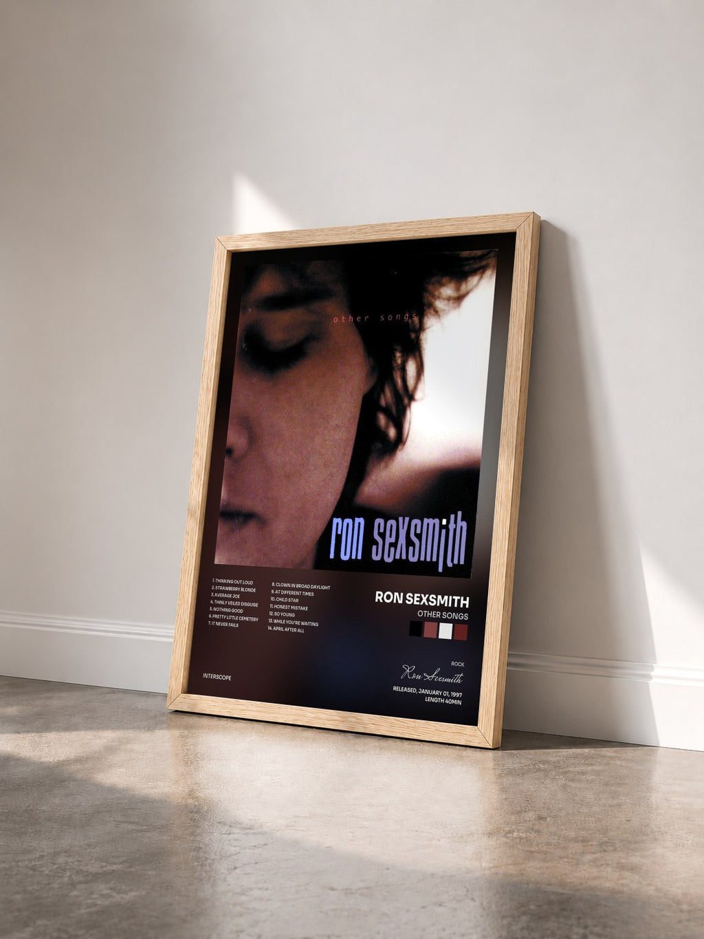 #bois Tableau de l'album Other Songs de Ron Sexsmith vu de trois quarts, cadre en bois brut