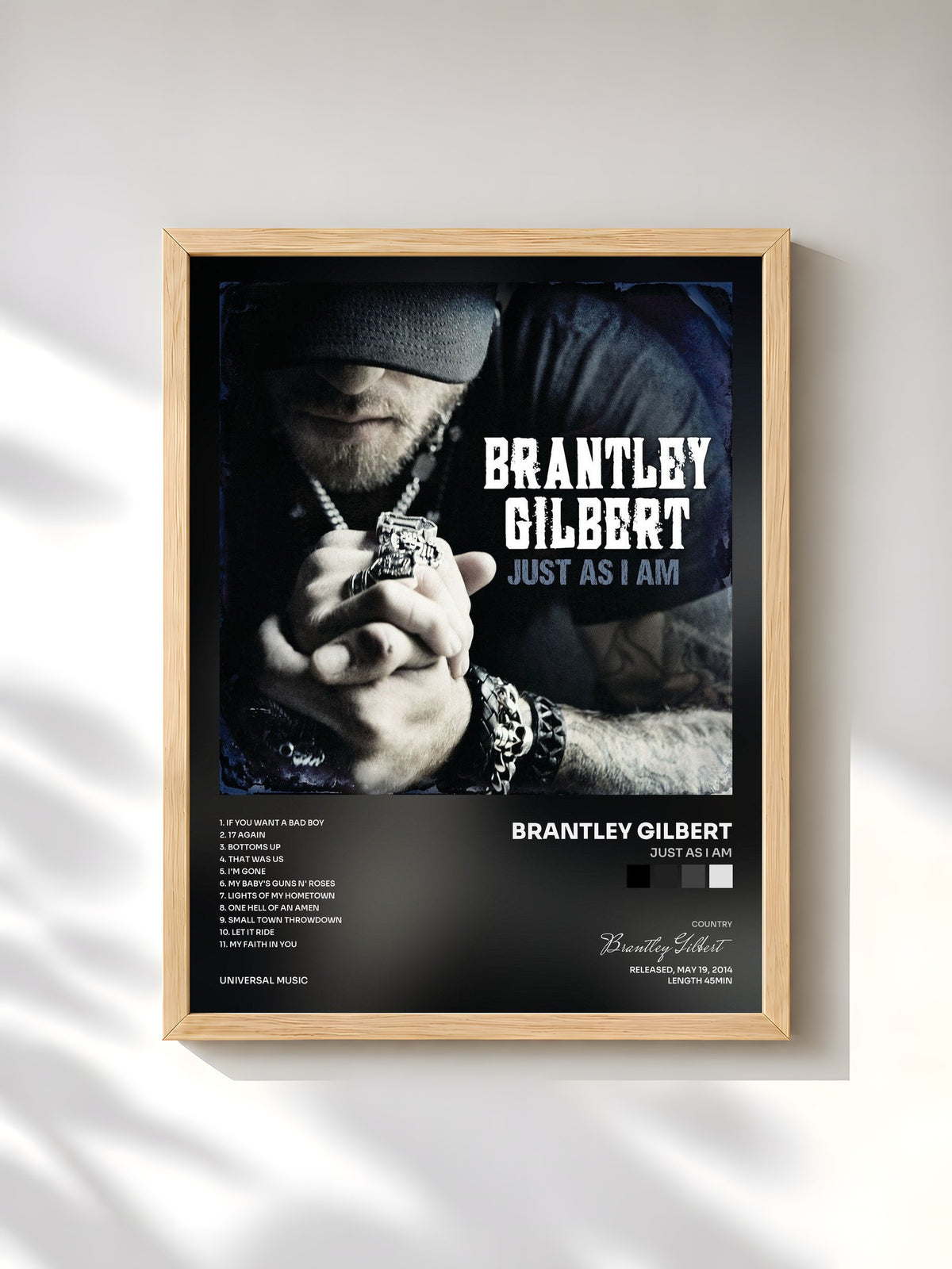 #bois Tableau de l'album Just As I Am de Brantley Gilbert, cadre en bois brut, imprimé et encadré en France