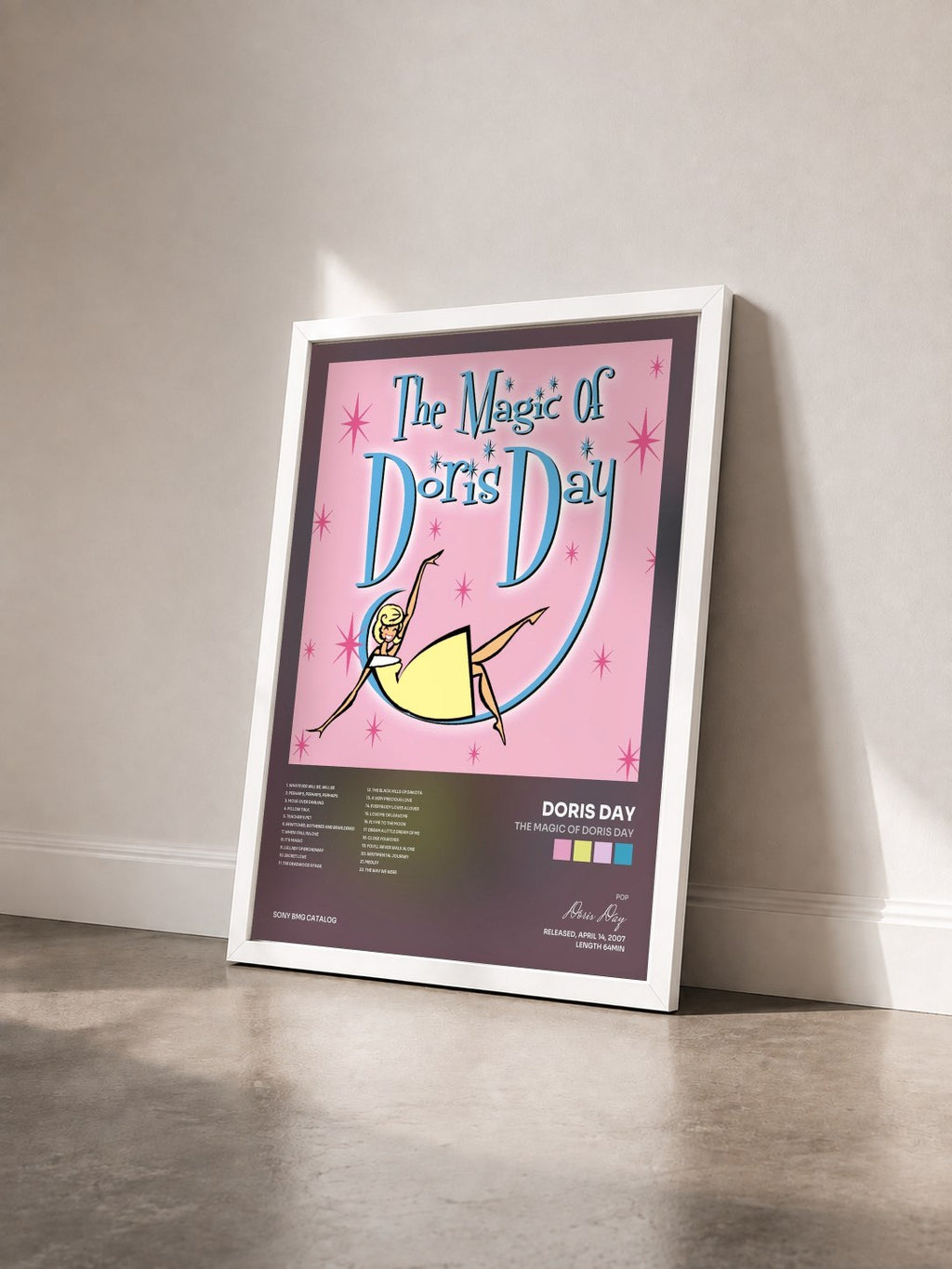 #blanc Tableau de l'album The Magic Of Doris Day de Doris Day vu de trois quarts, cadre blanc
